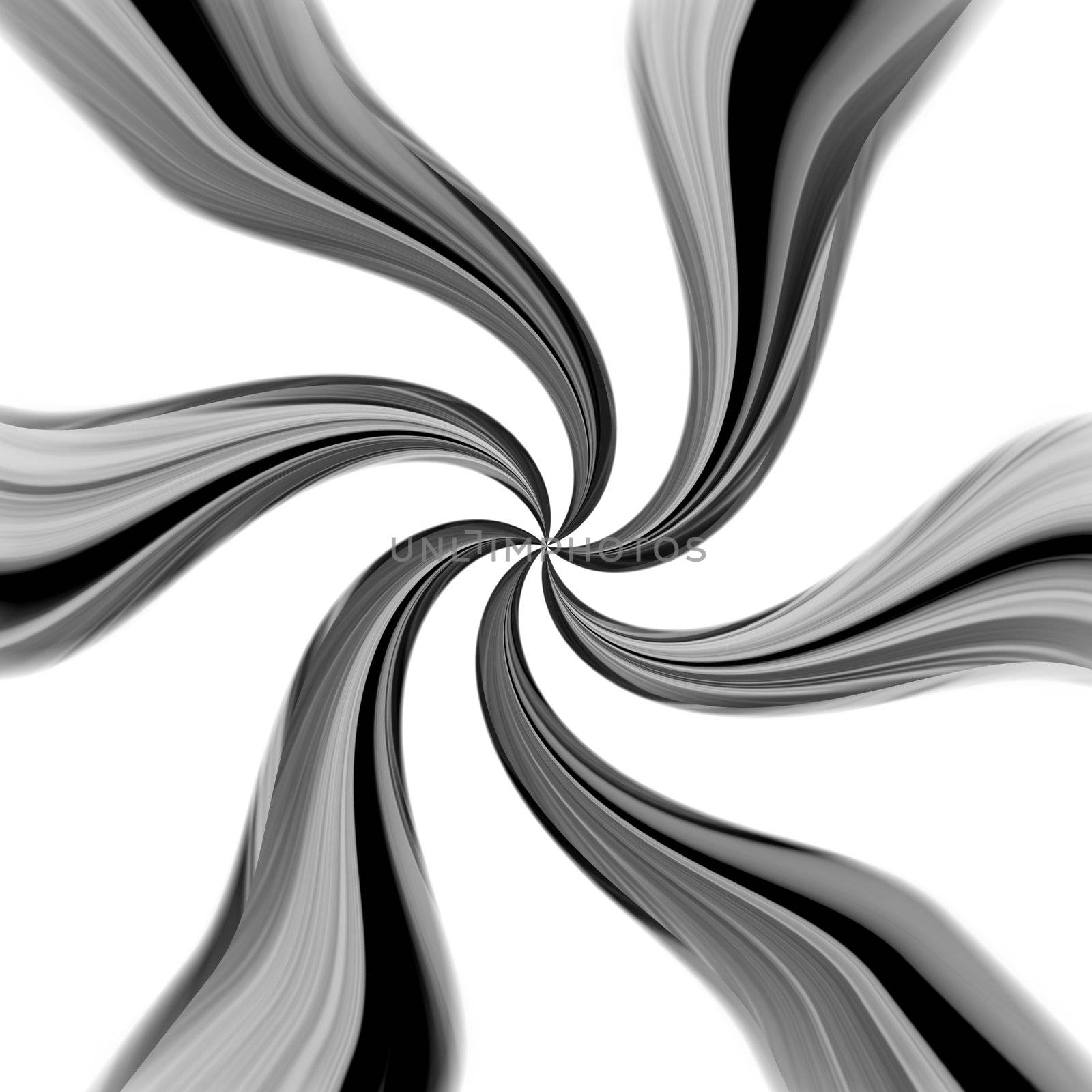 Shiny chrome vortex spiraling in a circular motion isolated over a white background.