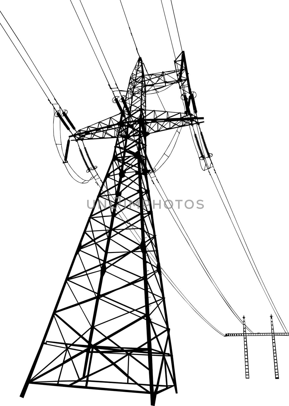 Silhouette of Power lines and electric pylons
