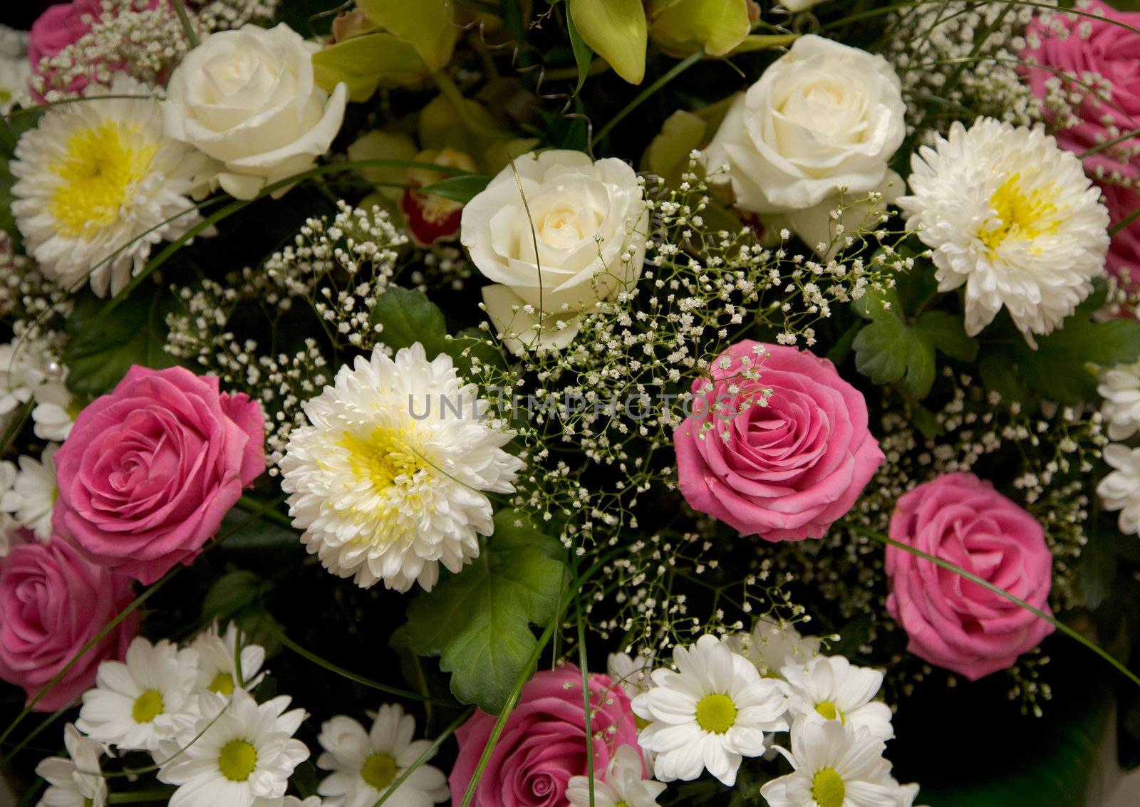 Bunch of chrysanthemums, asters and roses