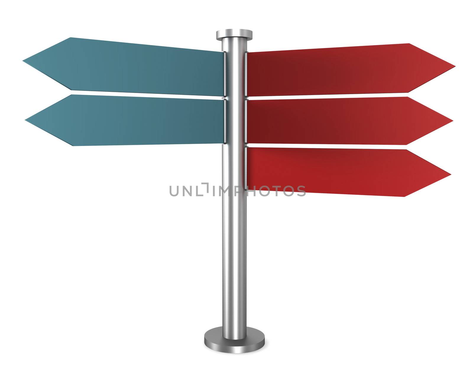 Empty blue and red direction signs isolated in white background