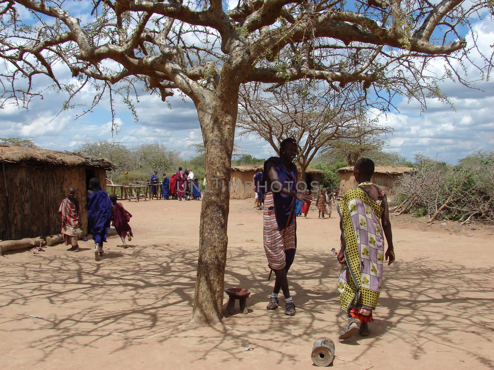 Masai in a traditional African village can show the daily life for tourists on May 04, 2007