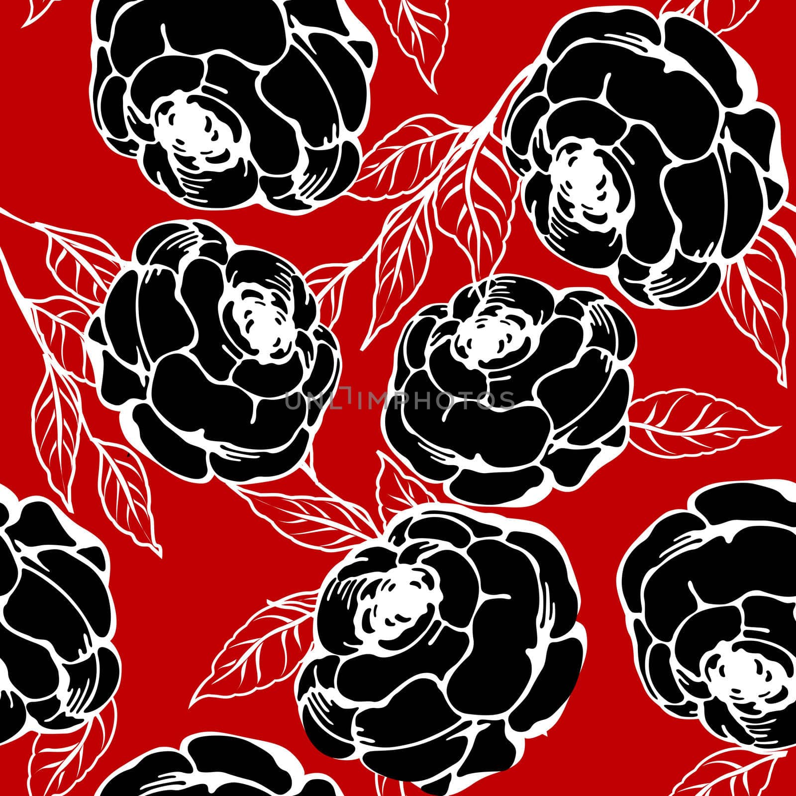 Background illustration with black roses, pattern