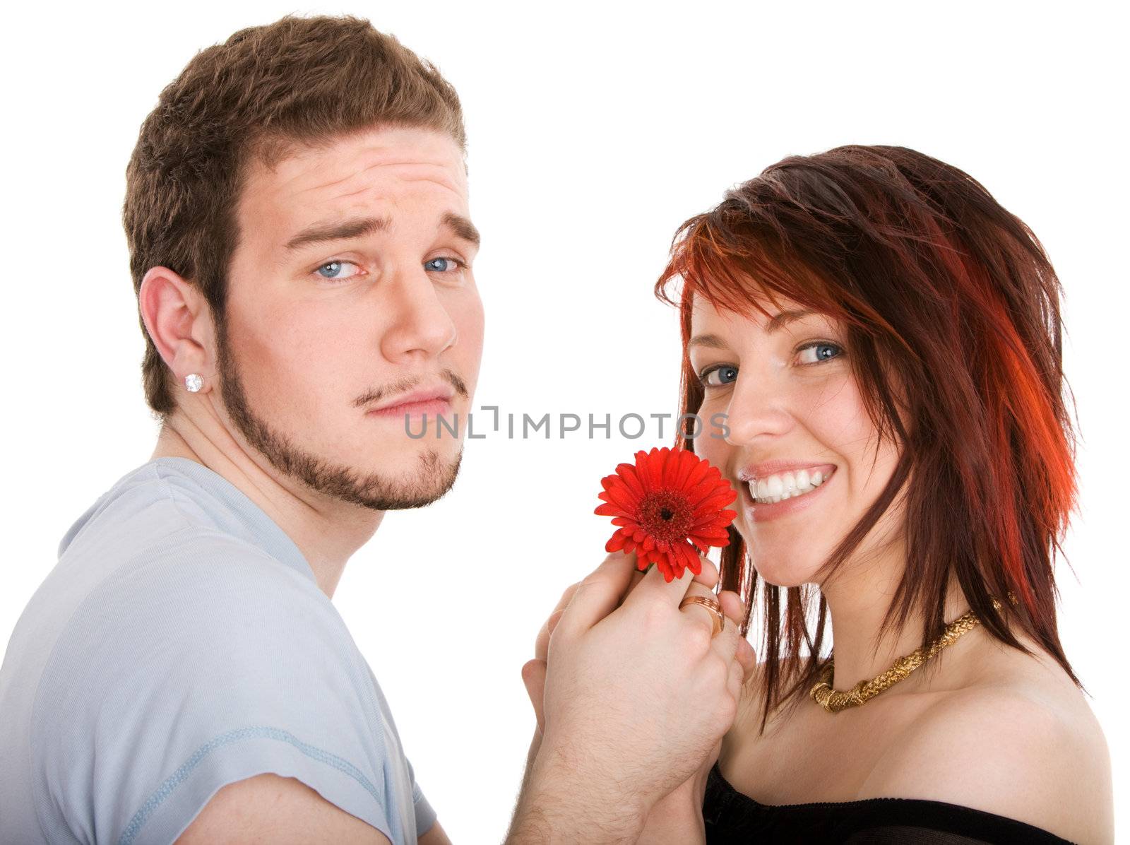 Young man with flower and pretty girl by mihhailov