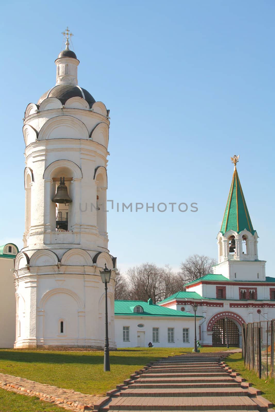 Moscow, Russia, Old-time Religious Buildings, Bell towers on Background Blue sky