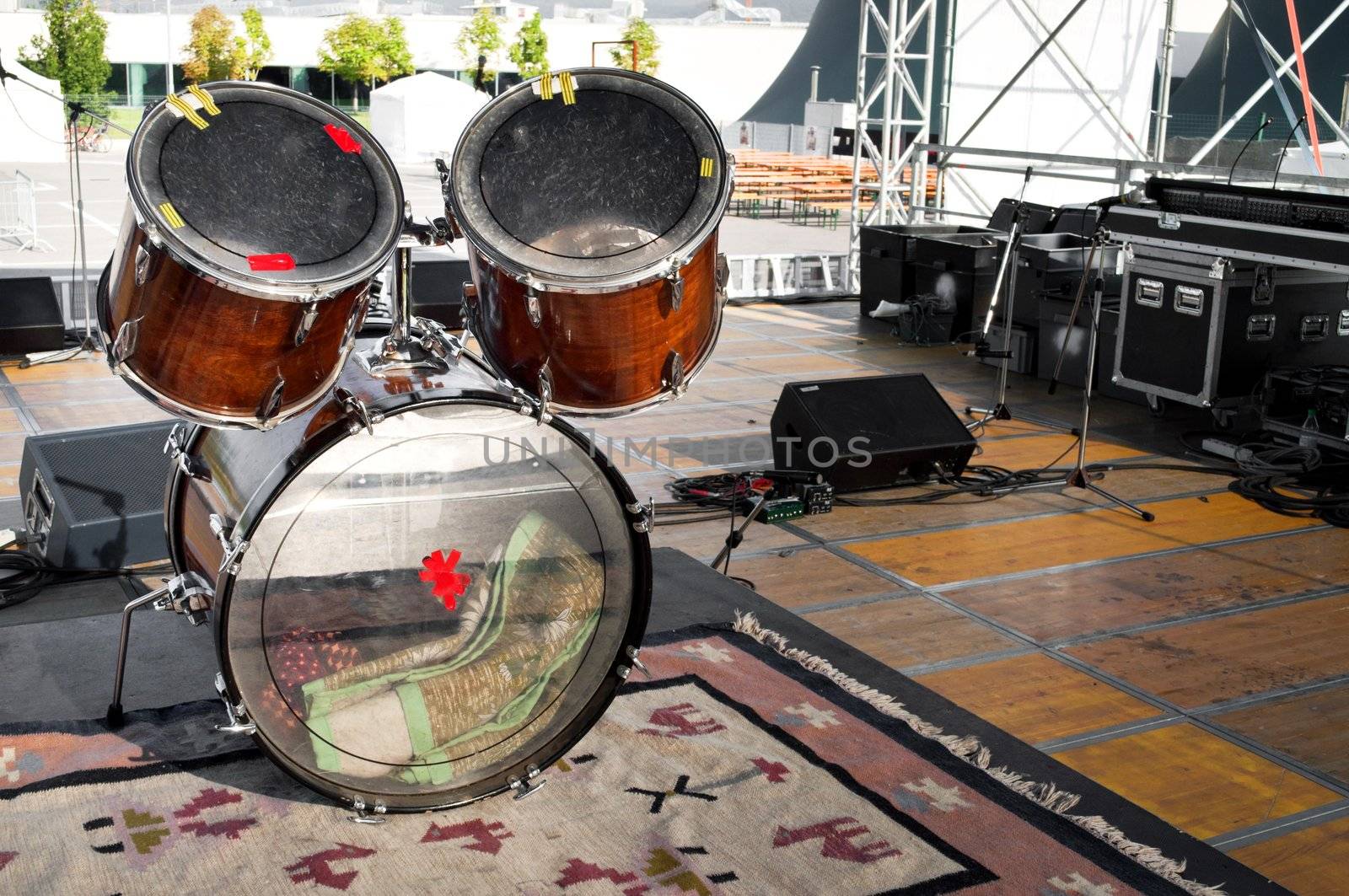 Drums setup in a open live concert