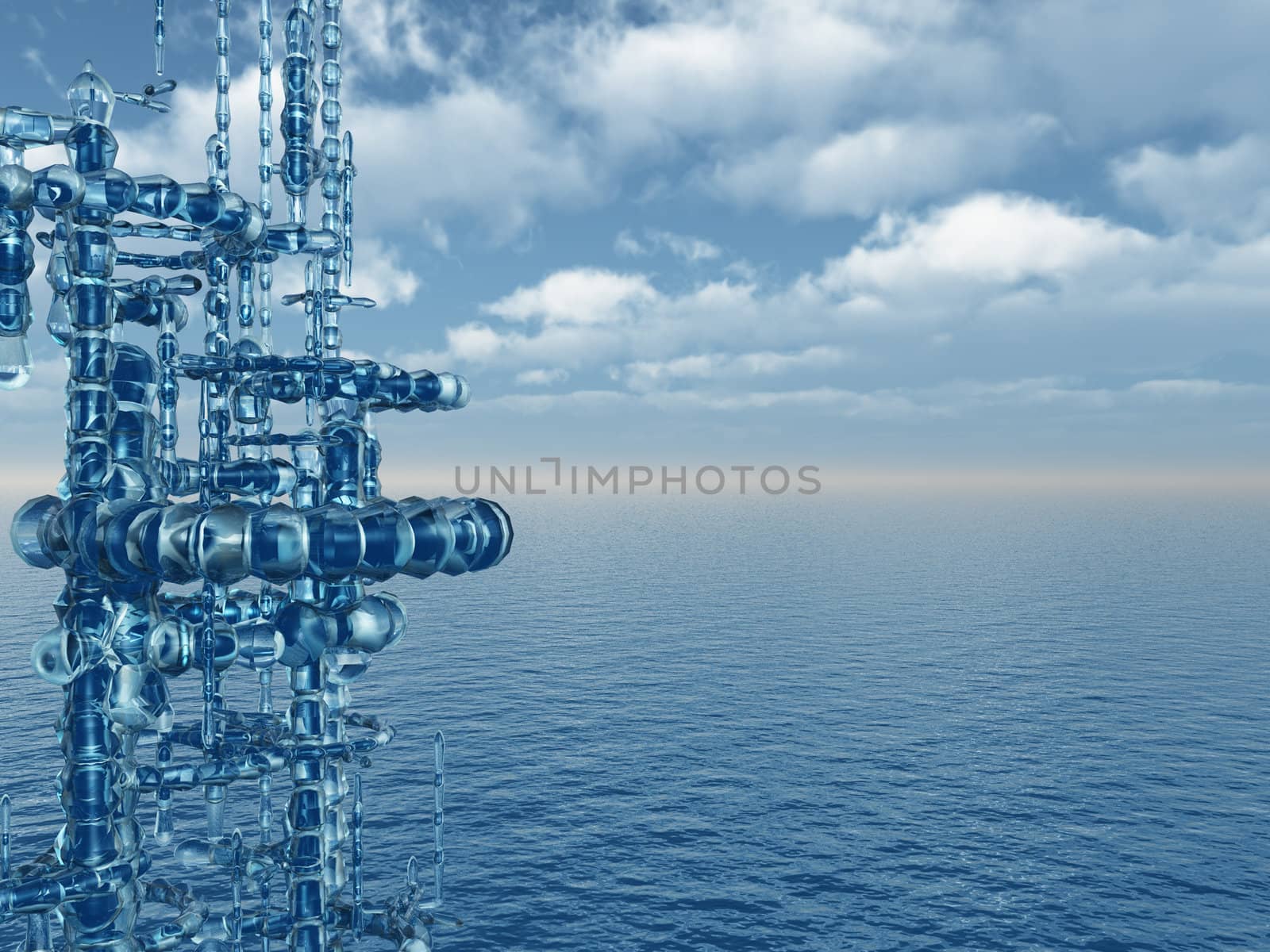 abstract construction at the ocean - 3d illustration