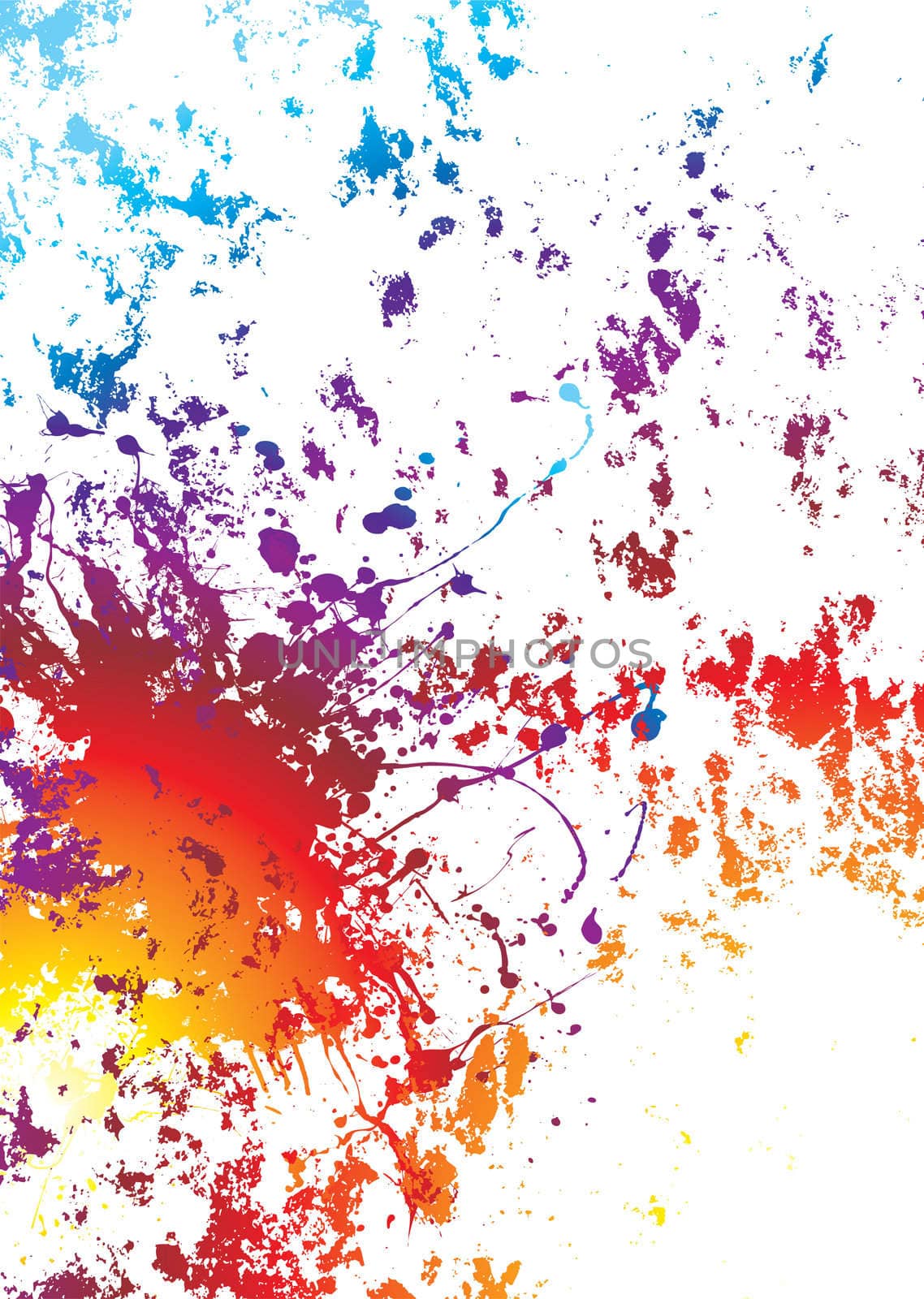 White background with rainbow grunge effect with paint splat