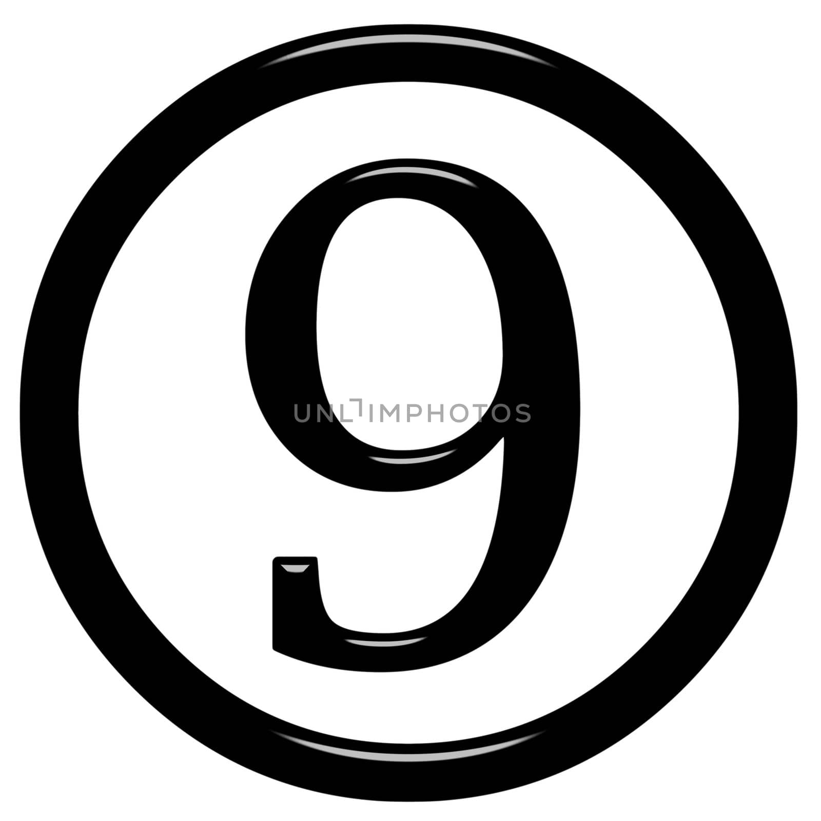 3d framed number 9 isolated in white
