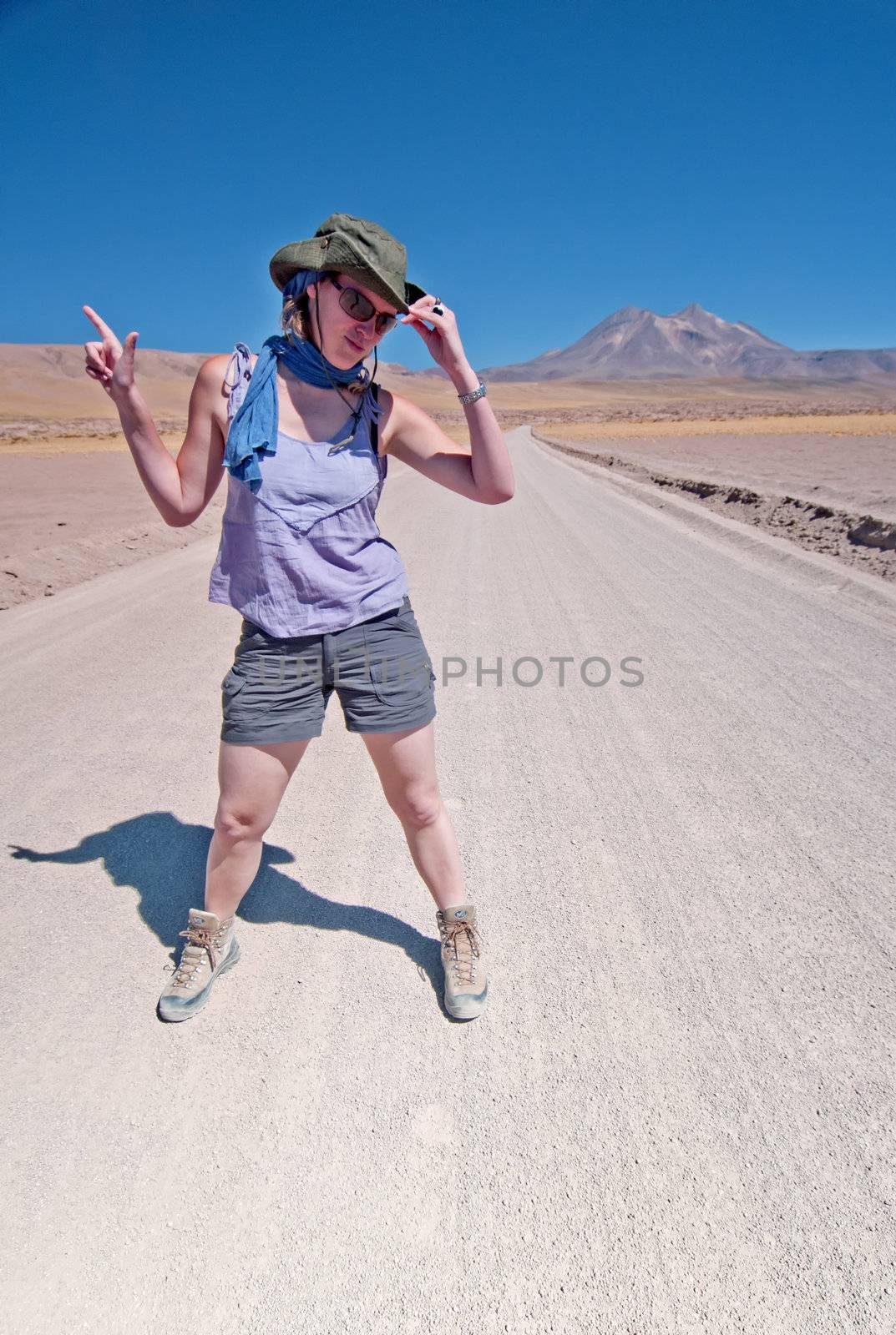 Female standing in the dry desolate Chilean Desert