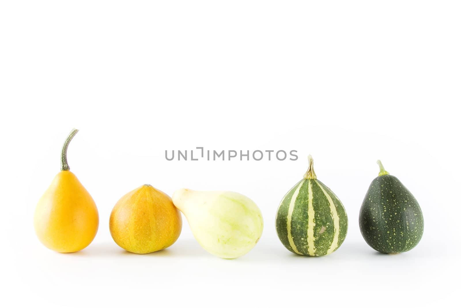 Decorative pumpkins on white background