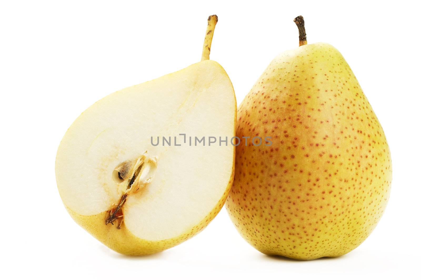 one pear and a half on white background