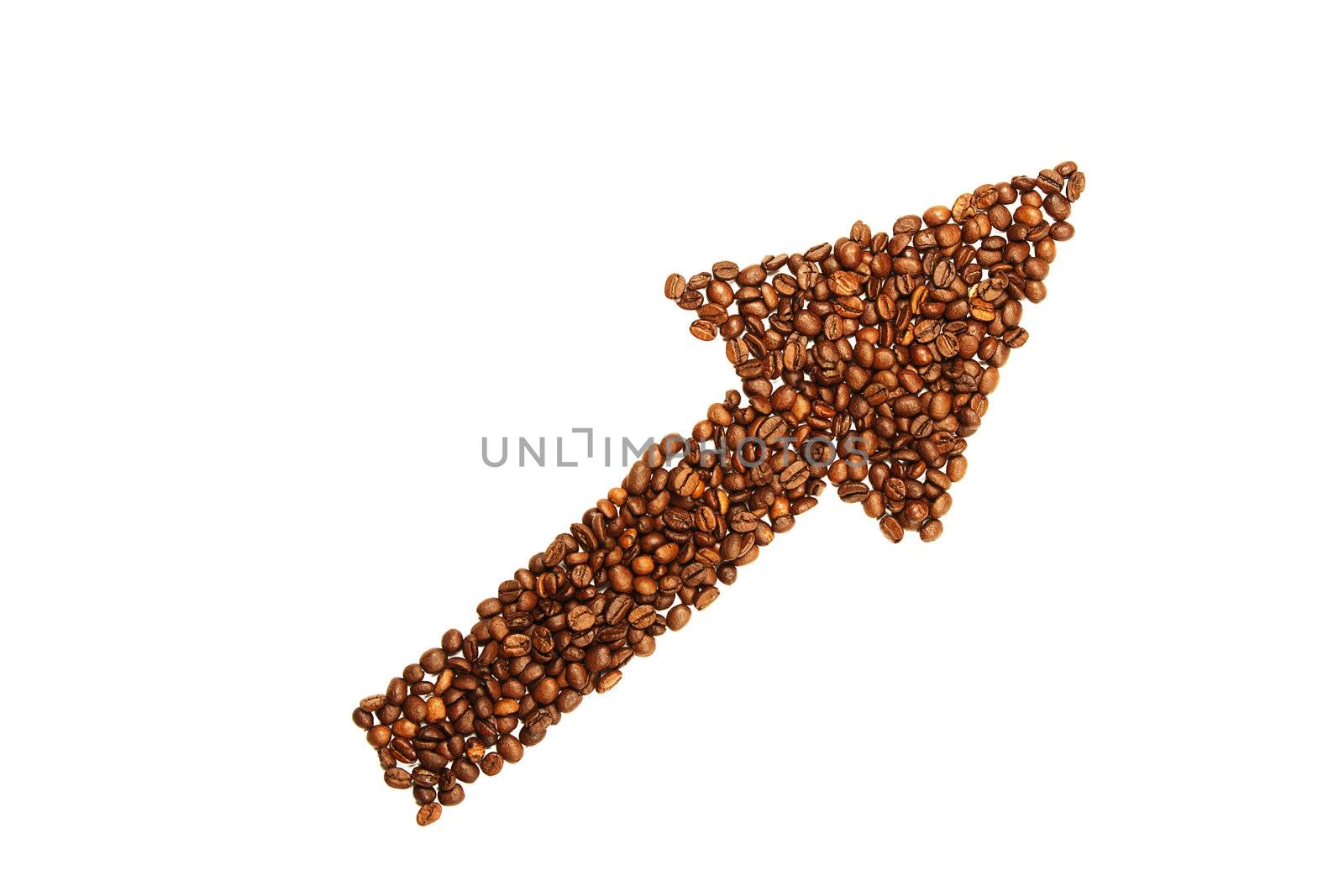 one arrow made of coffee beans