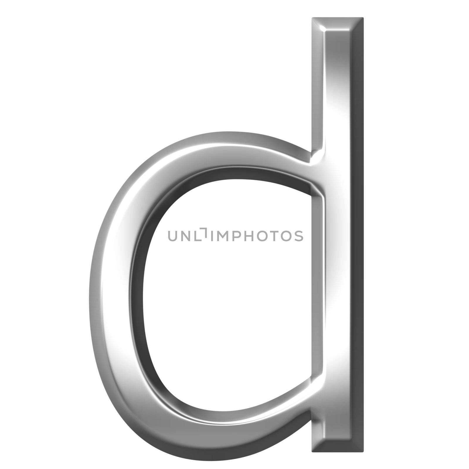 3d silver letter d isolated in white