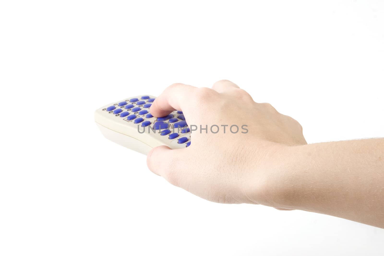 Hand holding a remote