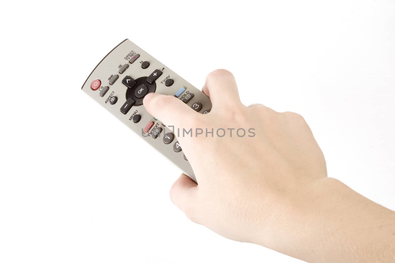 Hand holding a remote