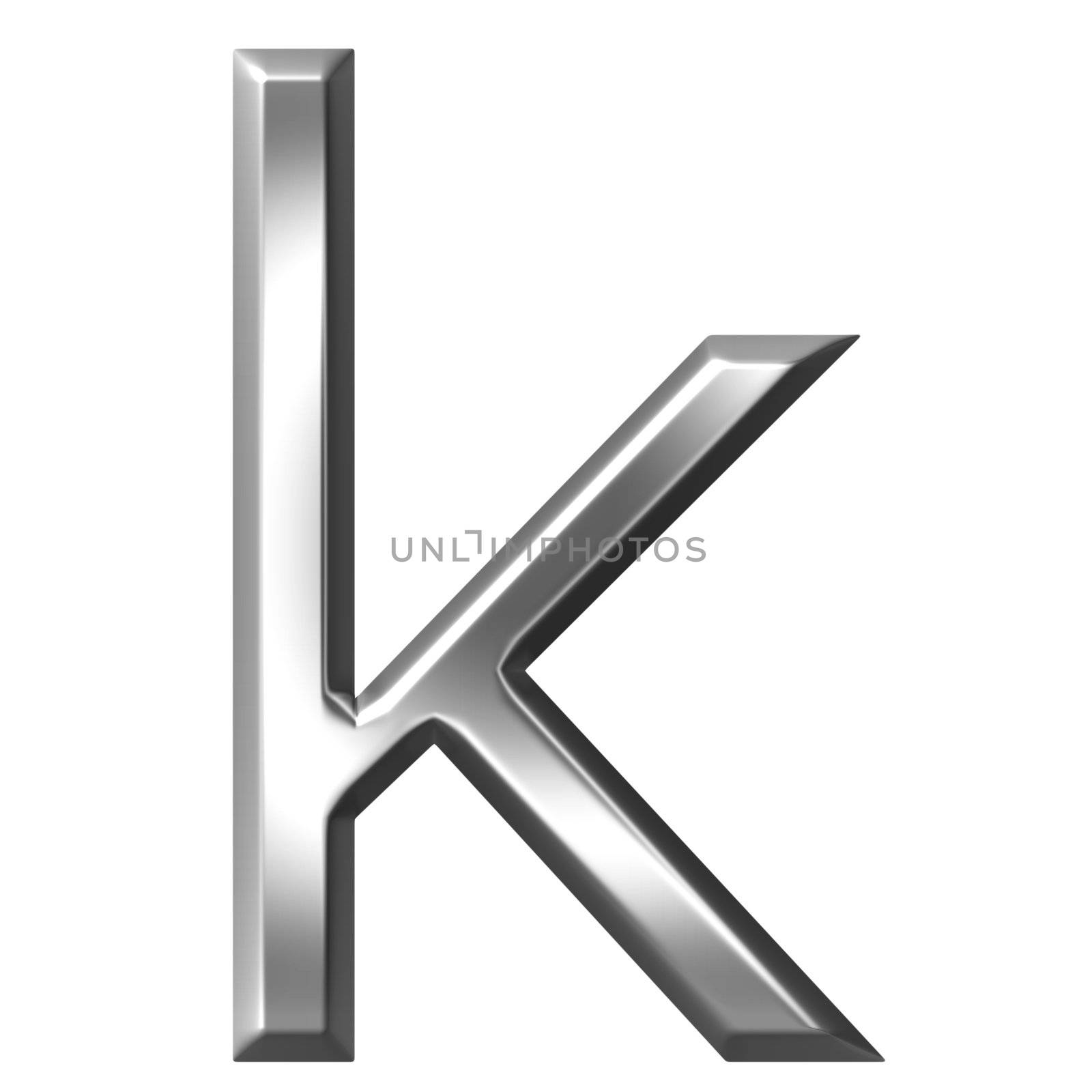 3d silver letter k isolated in white
