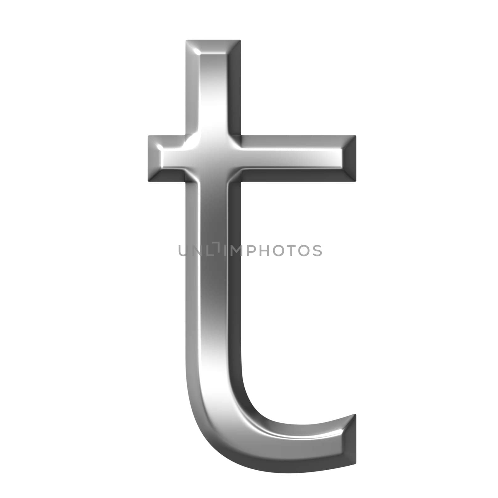3d silver letter t isolated in white