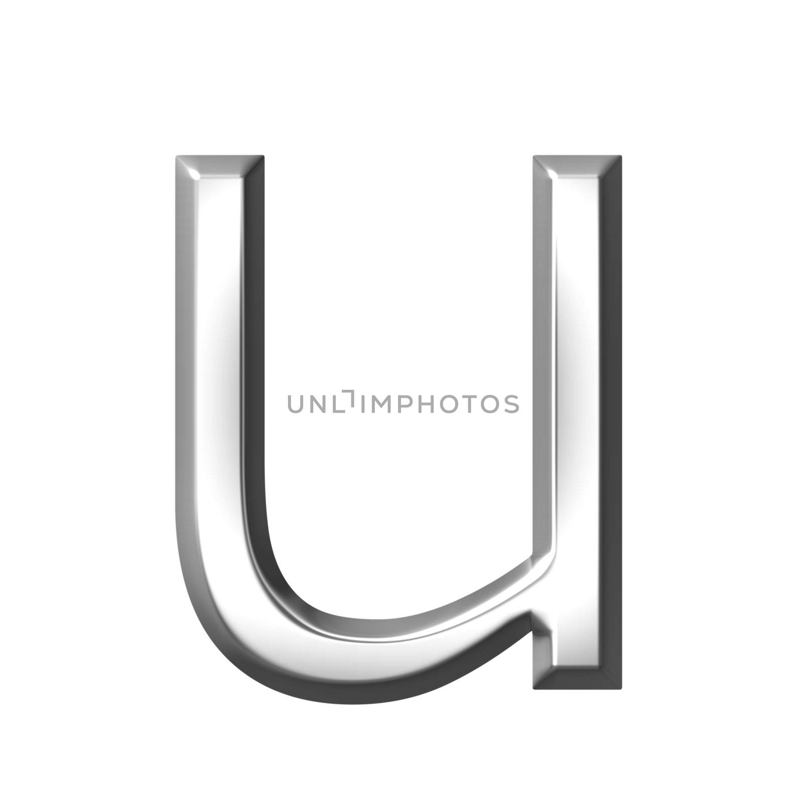 3d silver letter u isolated in white