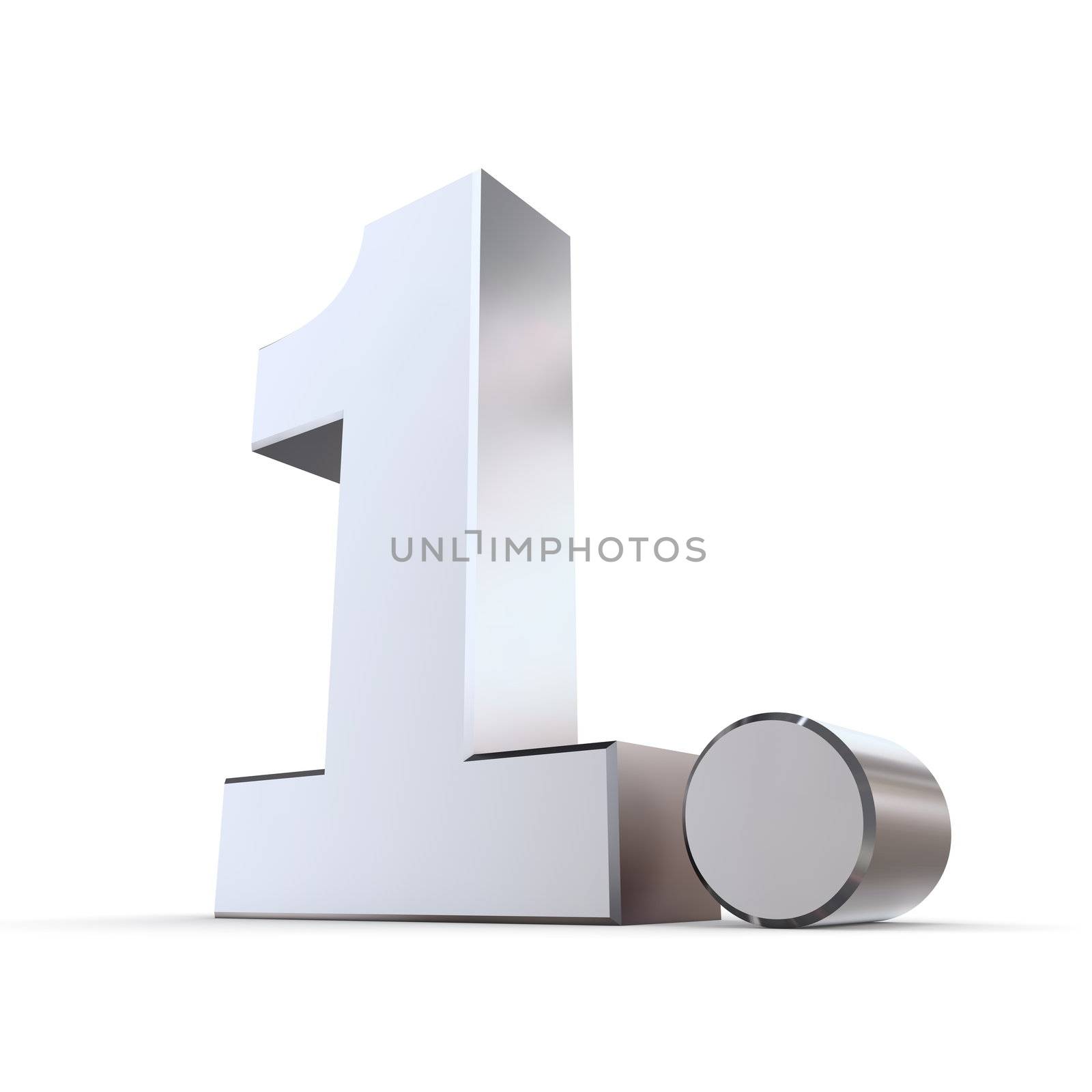 shiny 3d number 1st made of silver/chrome - 1. with round dot