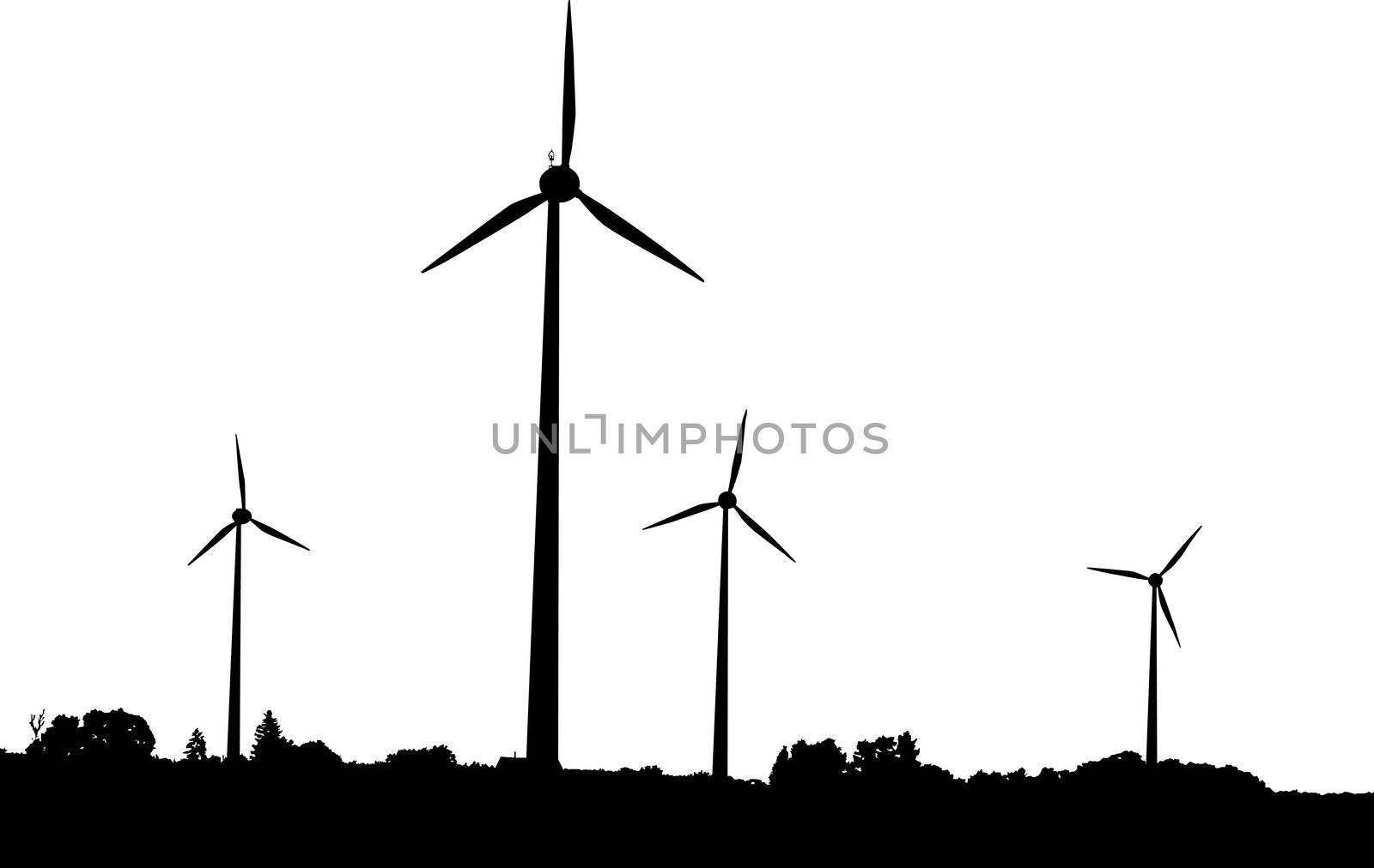 Silhouette of windturbines producing environment friendly energy