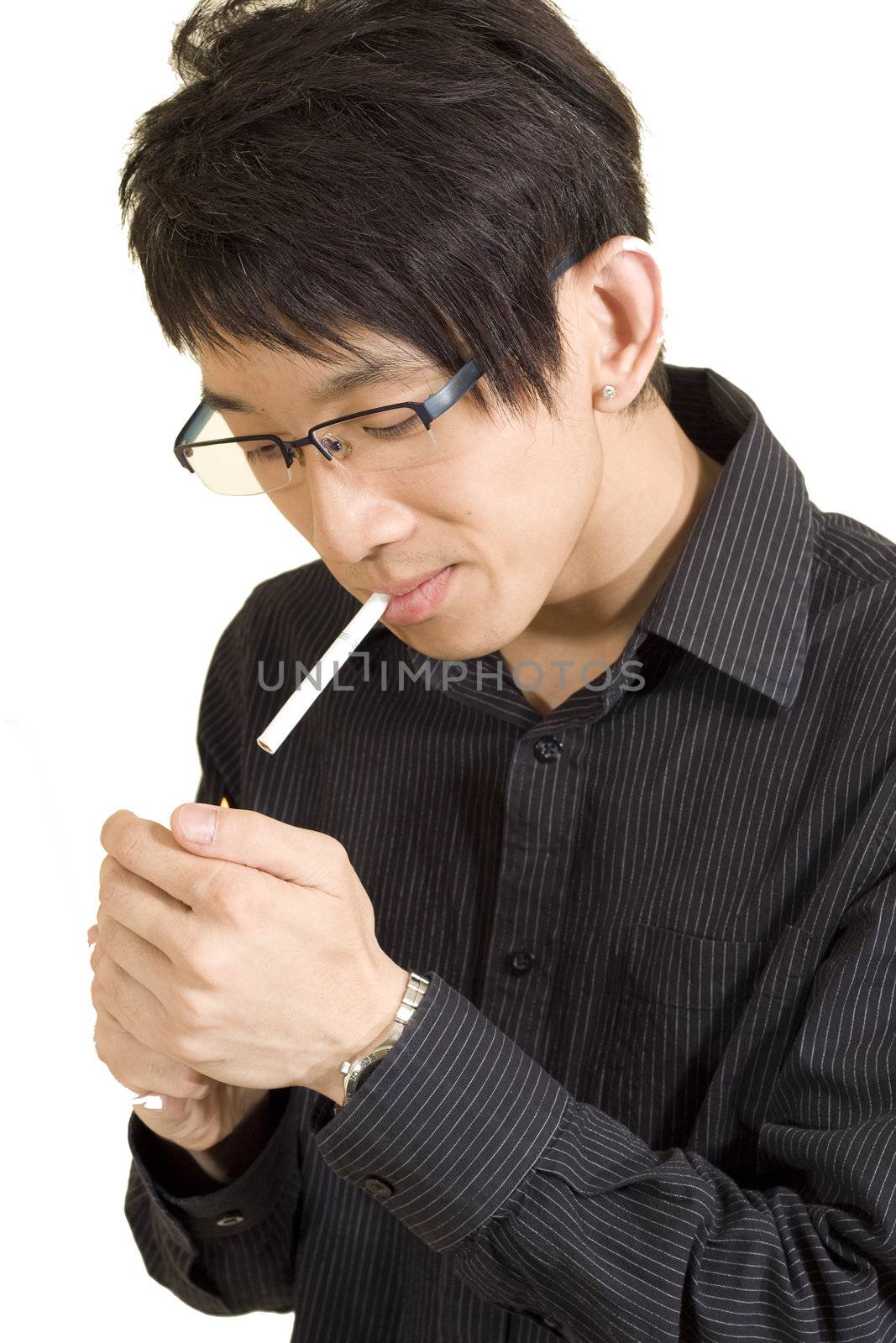 Young Asian man smoking
