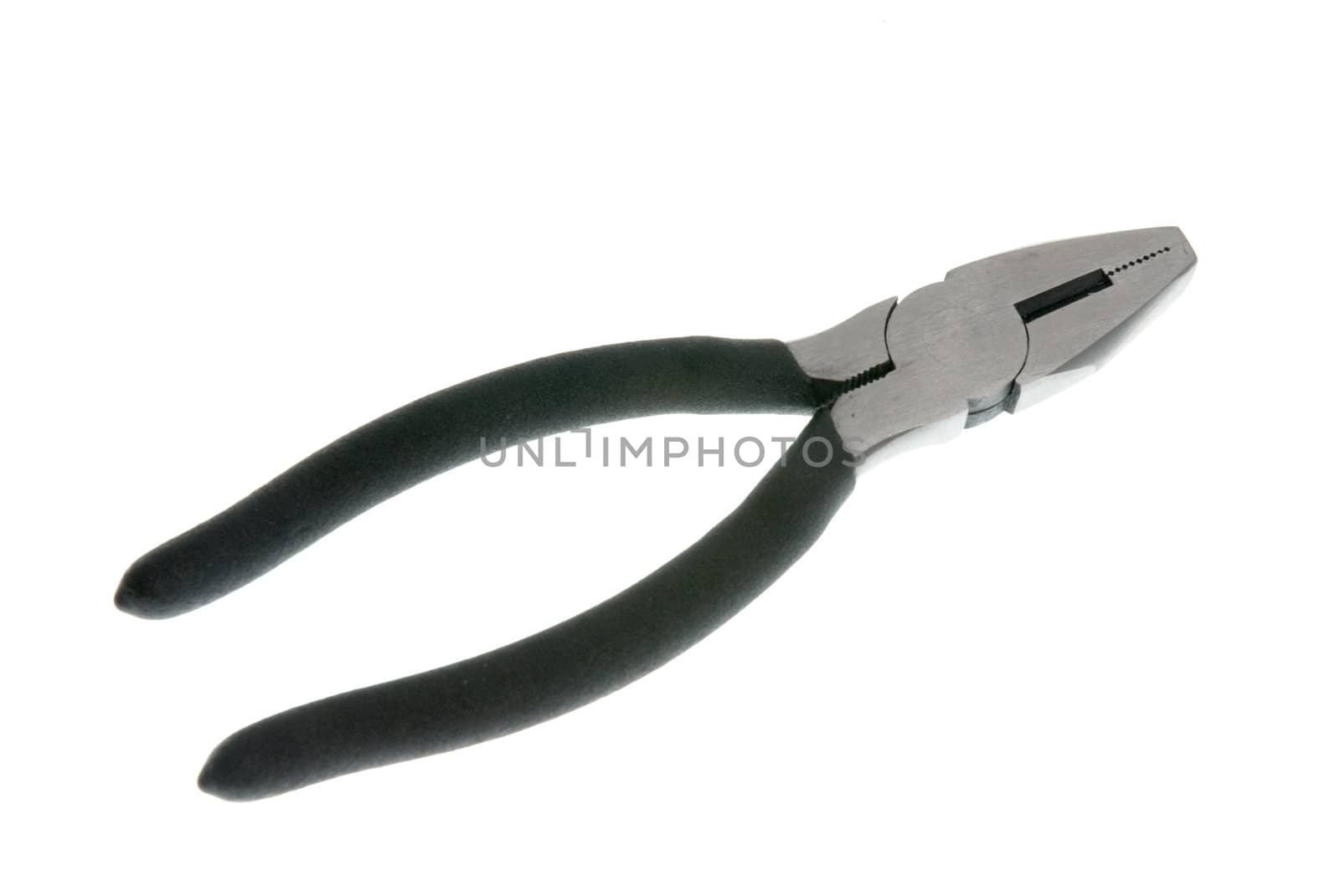 Black plier isolated on white background.