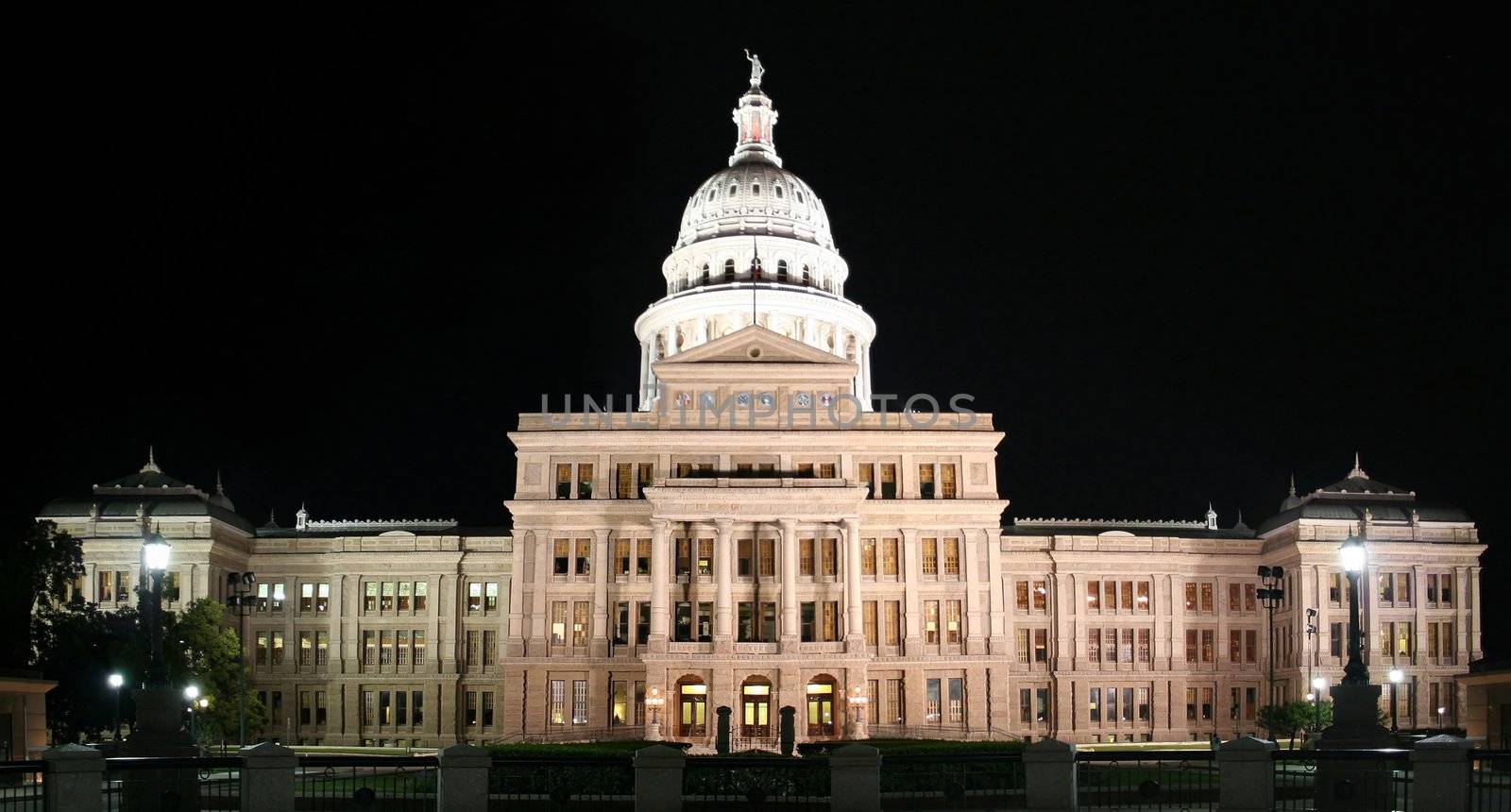 A nice clean shot of the Texas State Capitol Building in downtown Austin, Texas at night.
