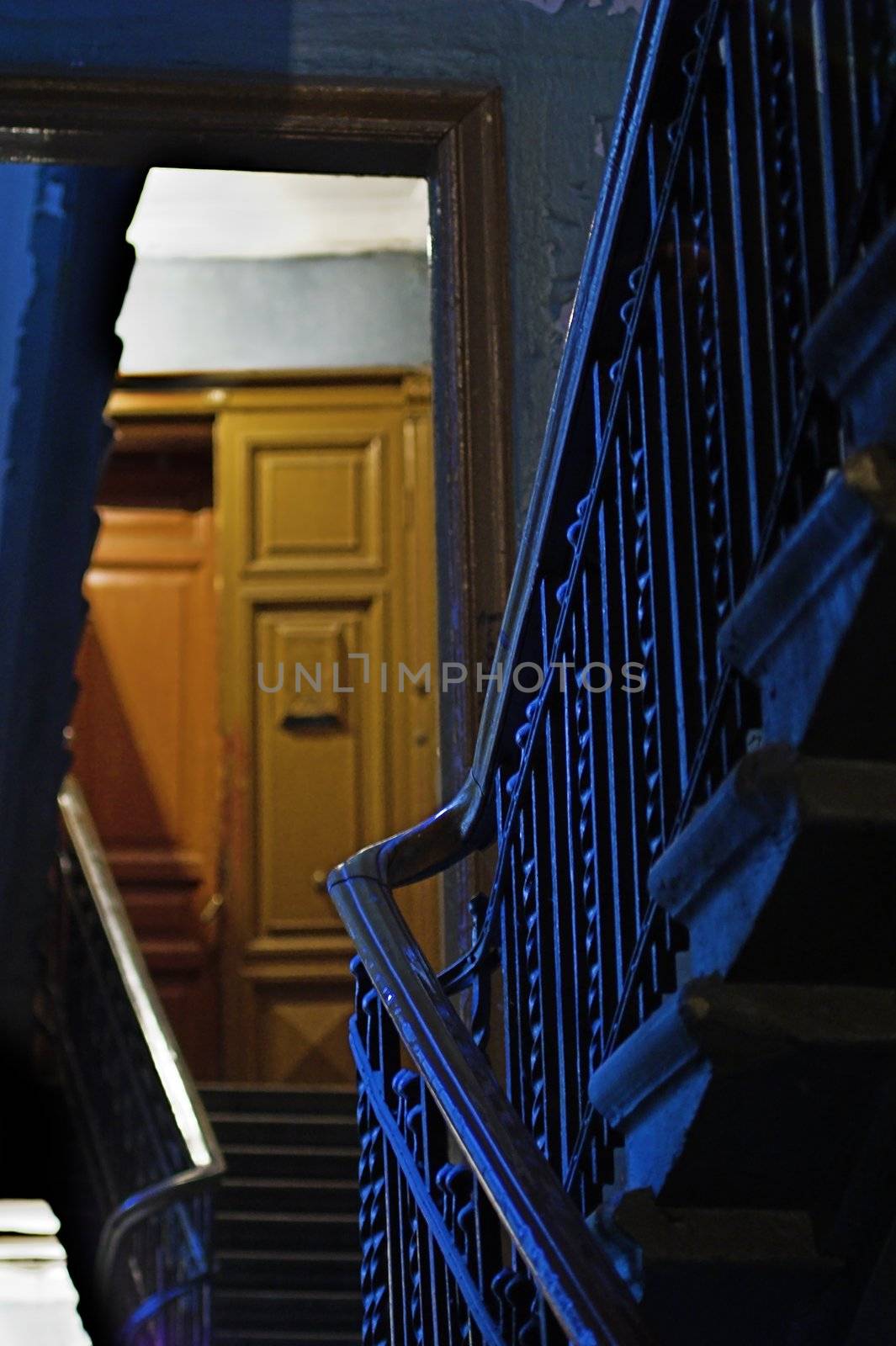 Backstairs in an apartment building.