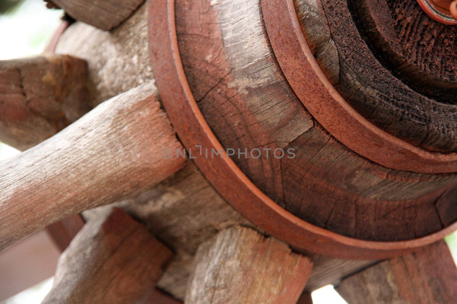 Close up of an old wagon wheel