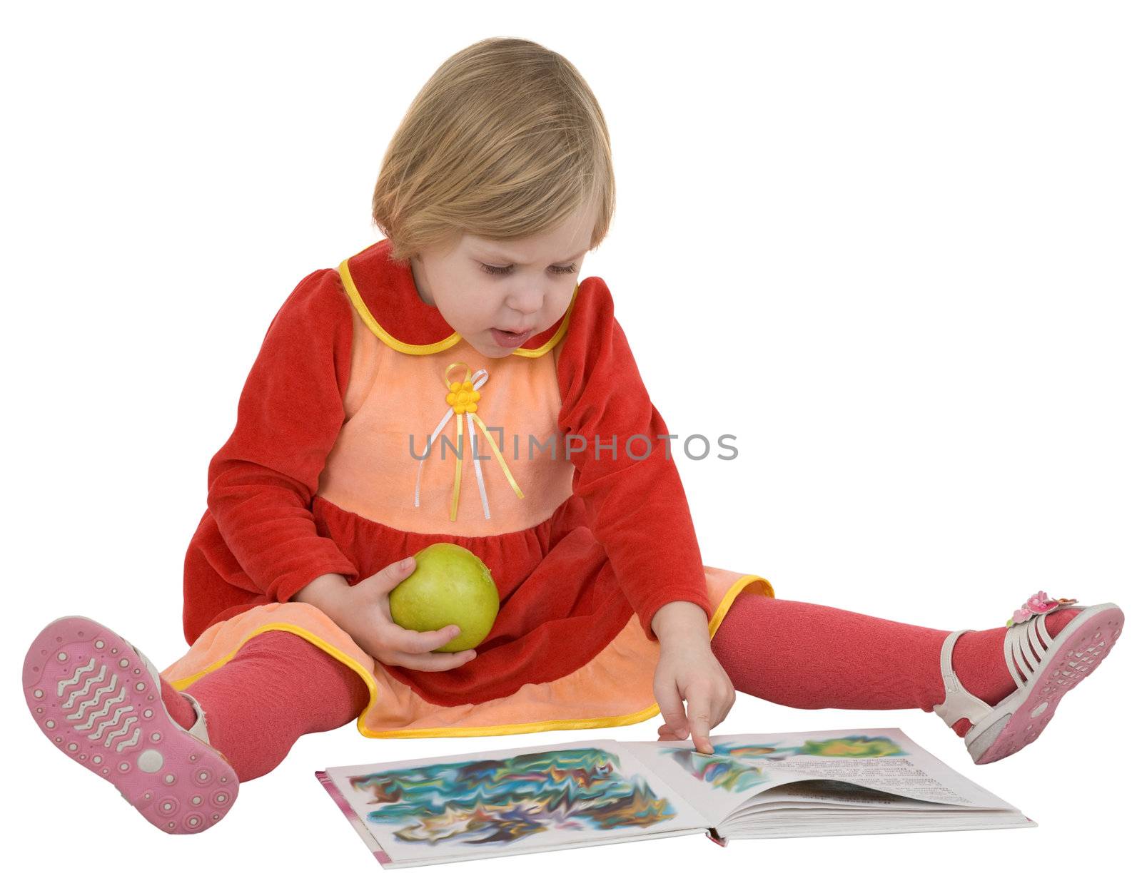 Small girl looking illustrations in the book