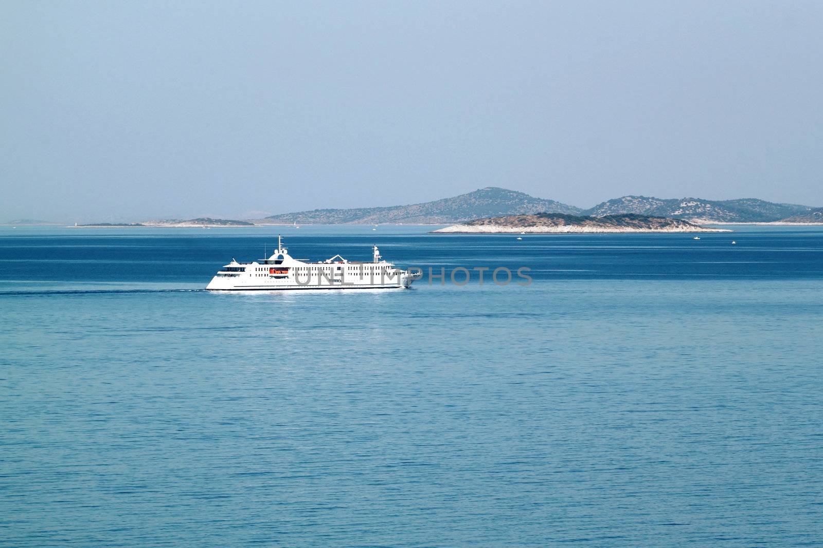 Small cruiser sailing outside in Croatia