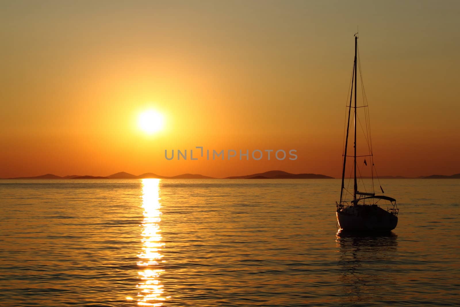 Gold romantic sunset with yacht by artush