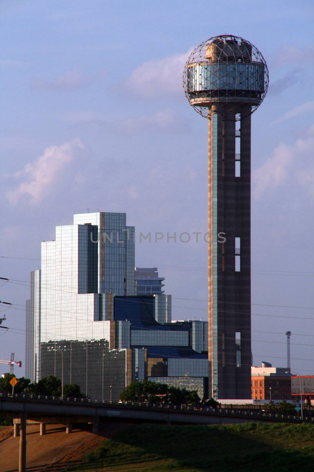 A section of buildings in the Dallas Texas Skyline at dusk.