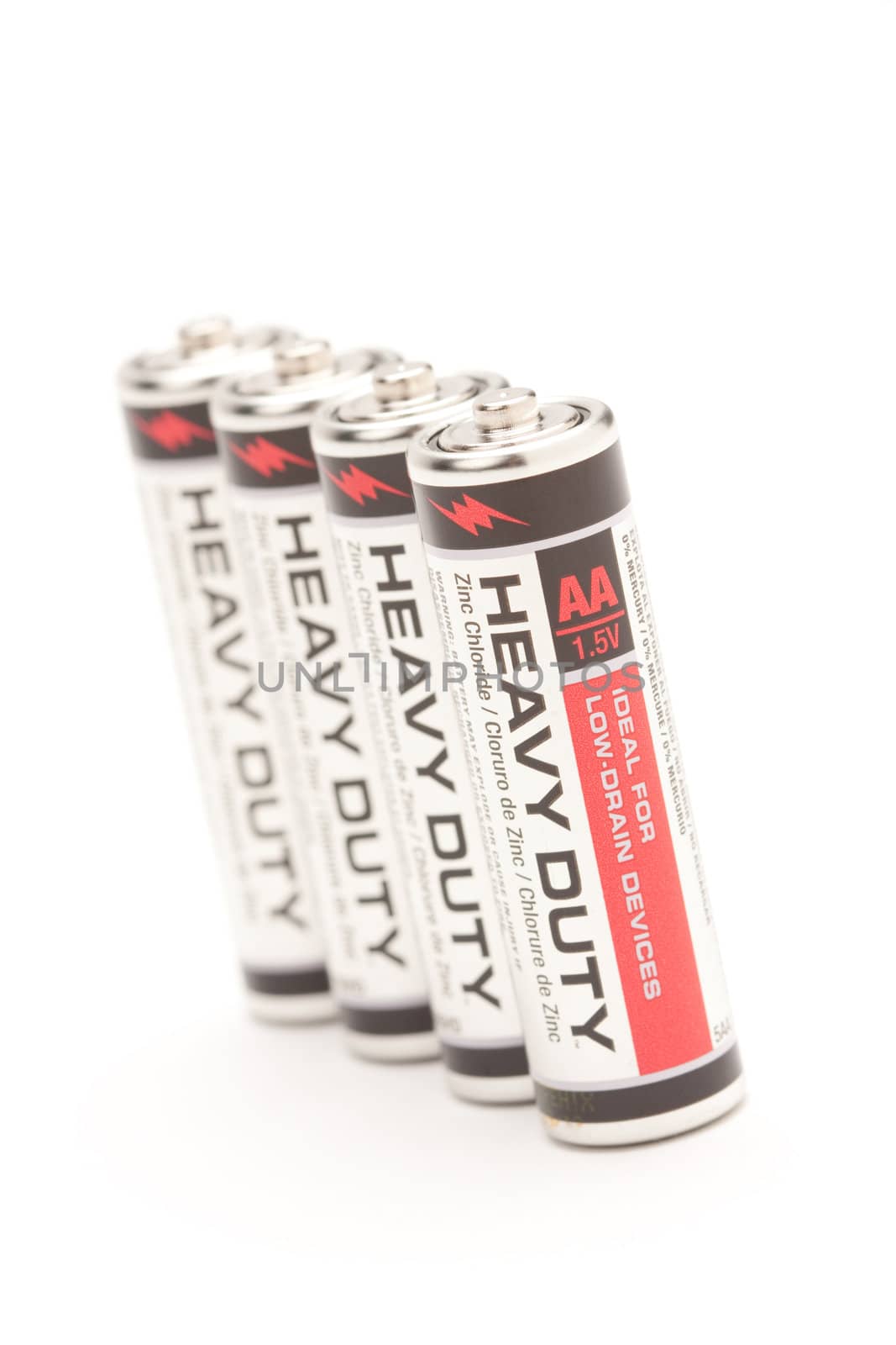 Heavy Duty AA Batteries on a White Background.