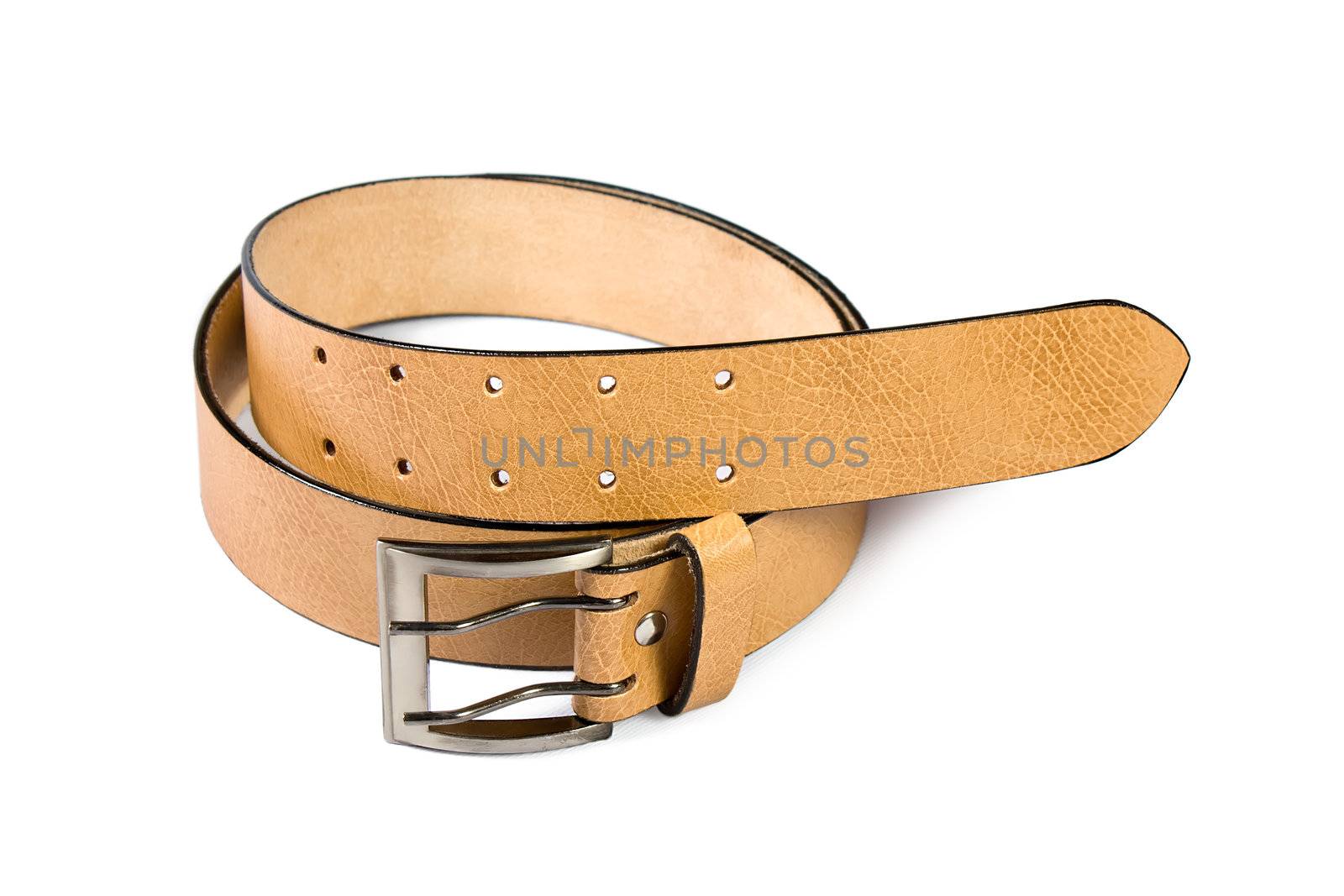 A yellow  leather belt isolated on white background