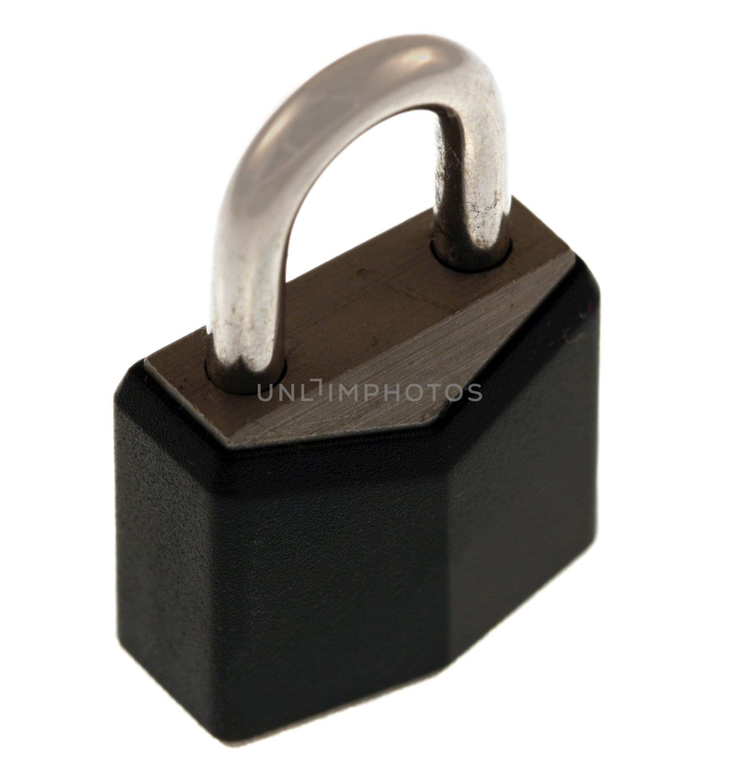 a small closed black lock isolated on a white background