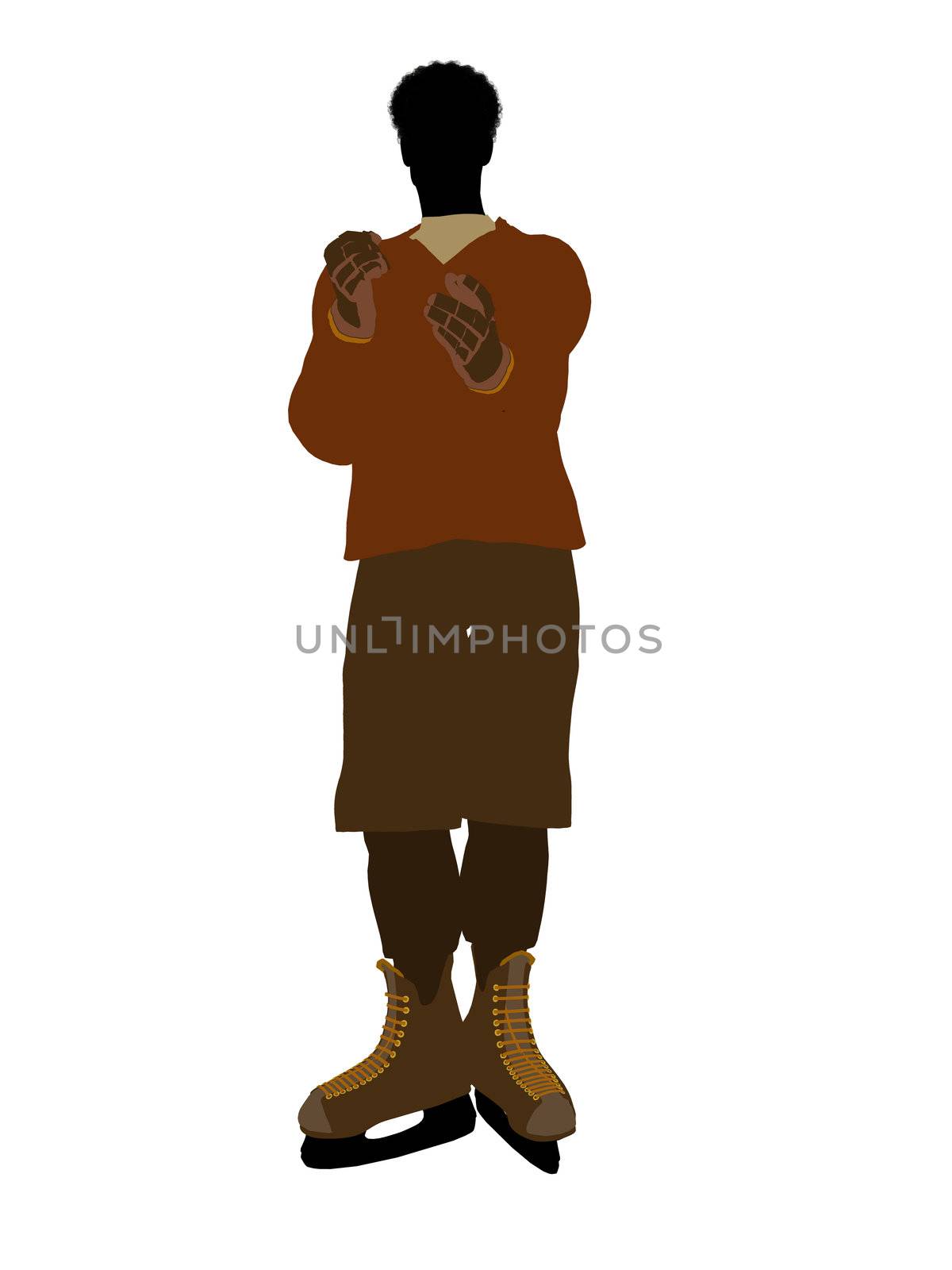 African american male hockey player art illustration silhouette on a white background