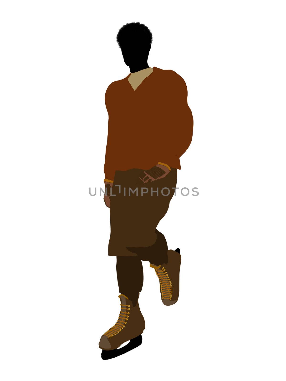 African american male hockey player art illustration silhouette on a white background