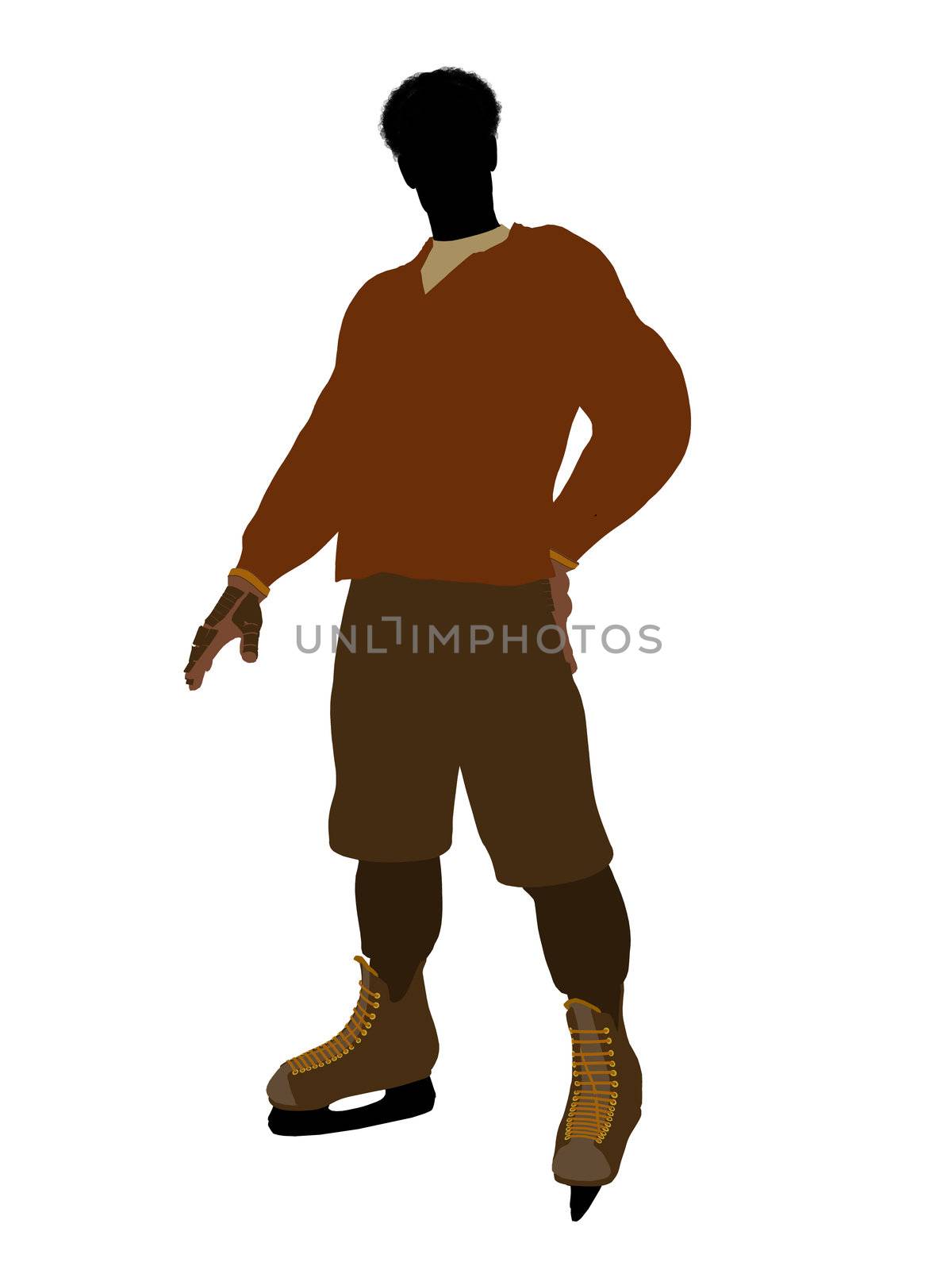 African american male hockey player art illustration silhouette on a white background