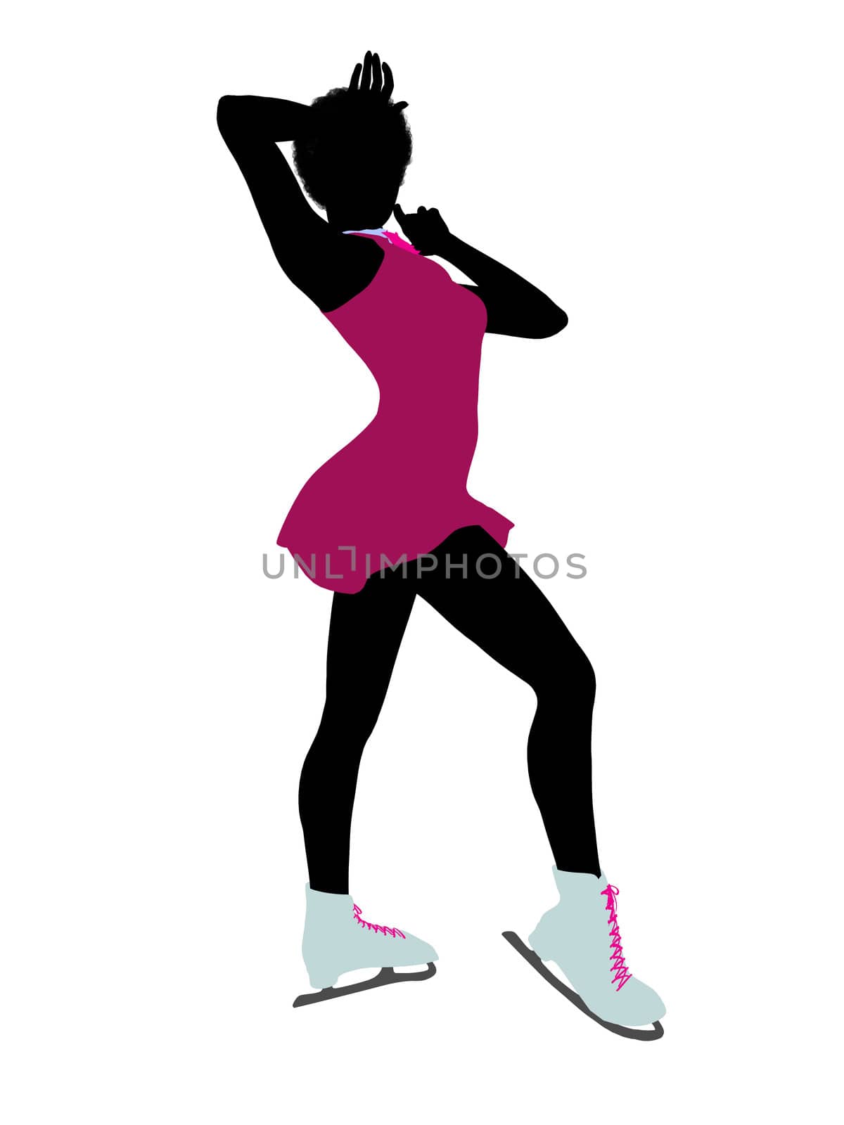 African american female ice skater art illustration silhouette on a white background