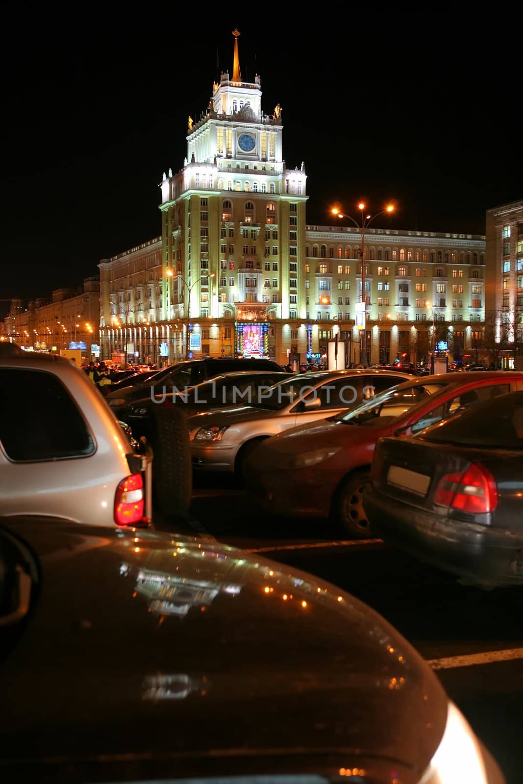 Russia, Moscow, Night, Winter, Sadovoye koltso, Triumphalnaya ploschad