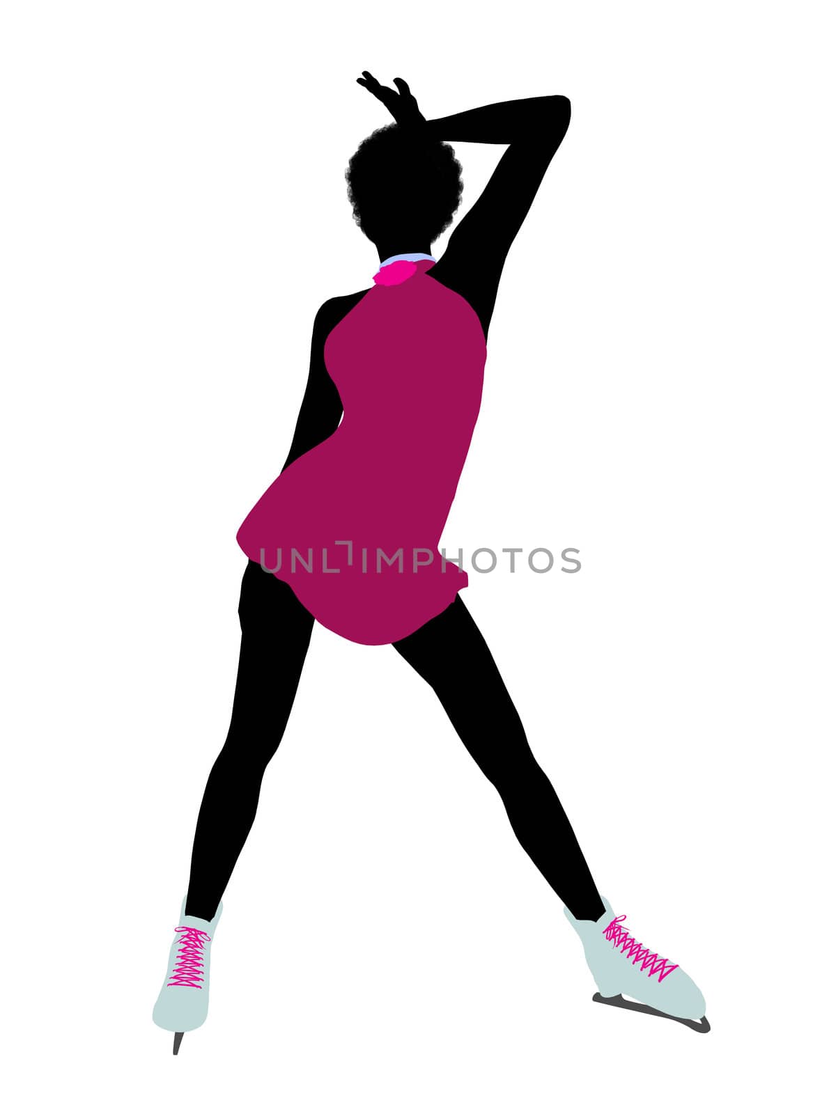 African american female ice skater art illustration silhouette on a white background