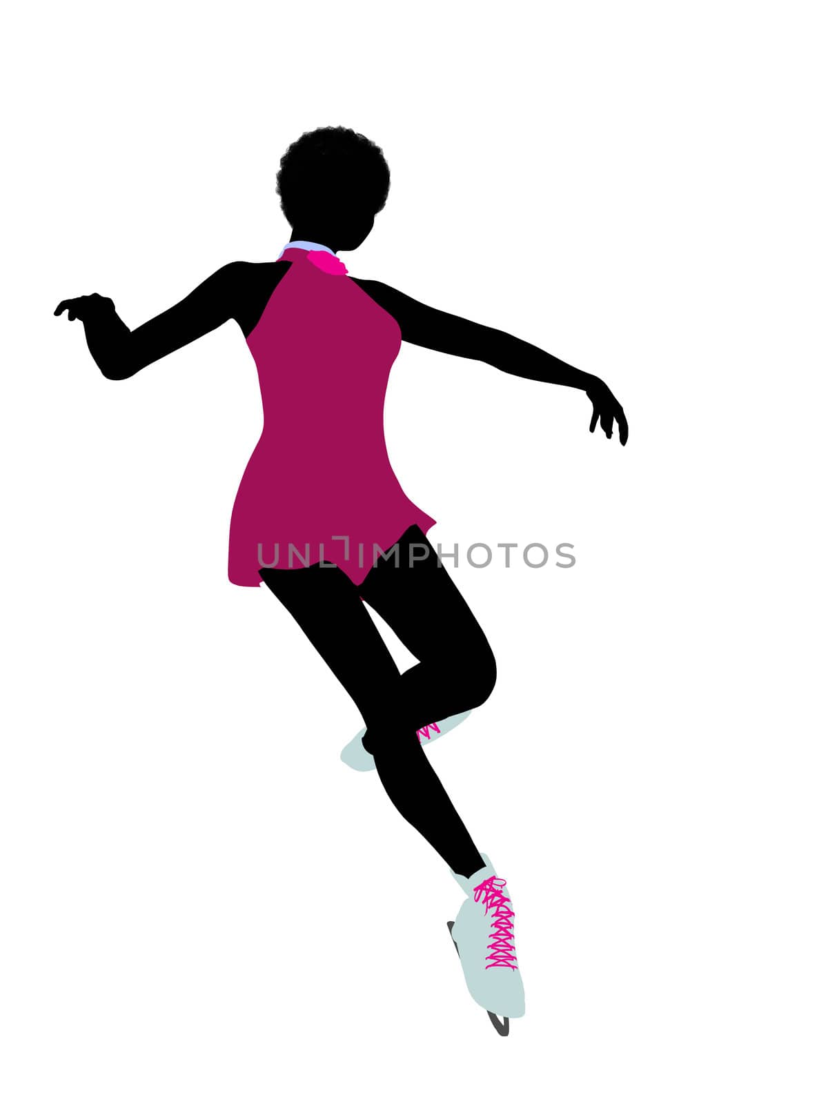 African american female ice skater art illustration silhouette on a white background
