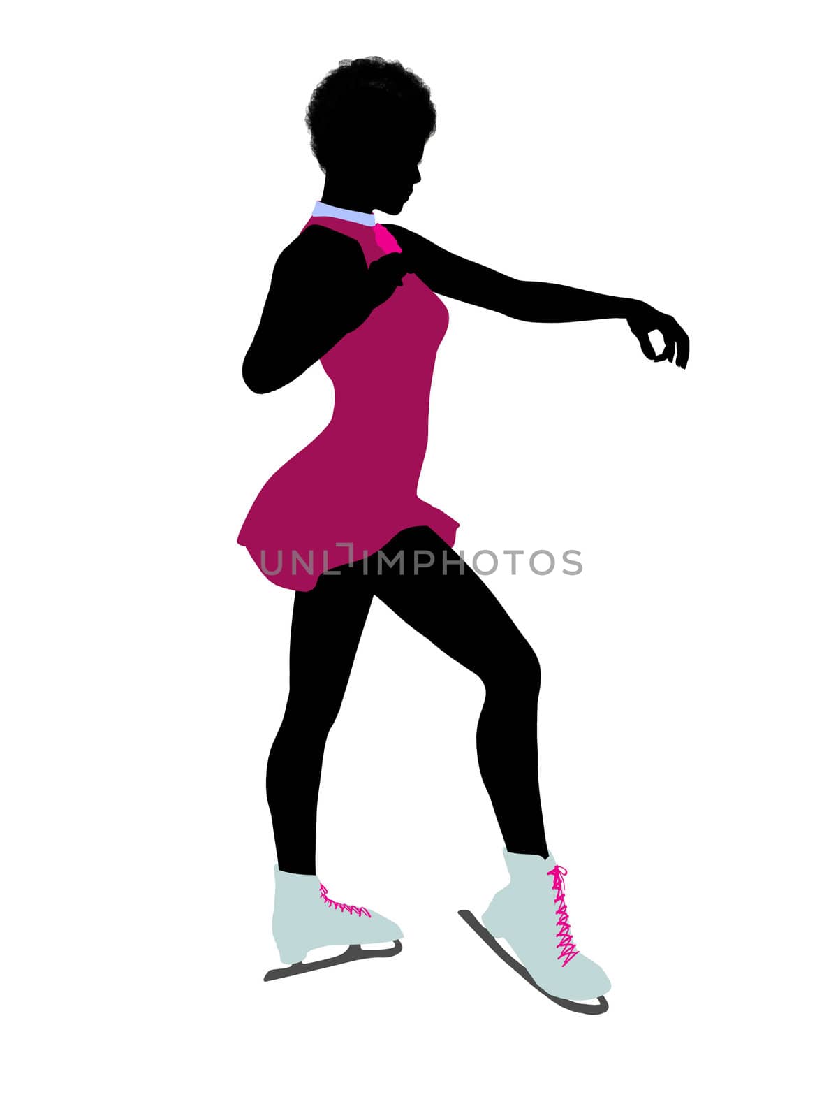African american female ice skater art illustration silhouette on a white background
