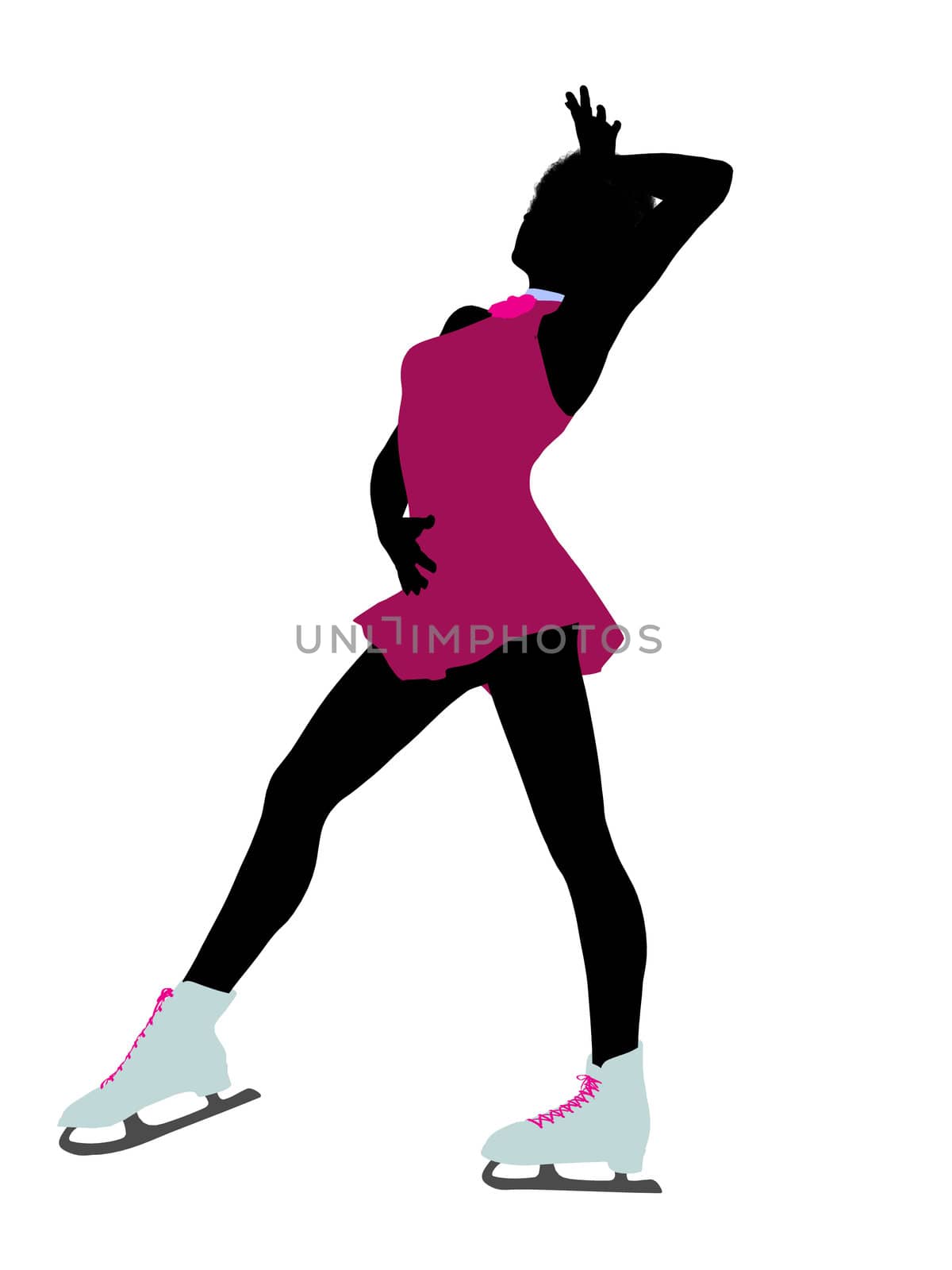 African american female ice skater art illustration silhouette on a white background