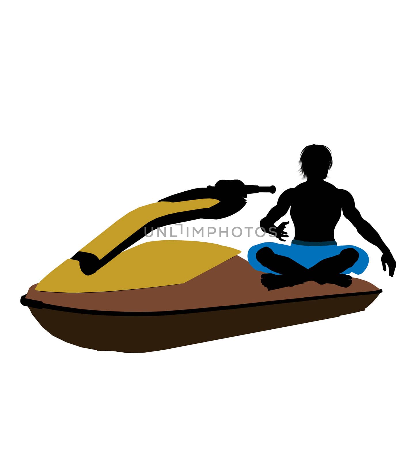 Male jetskier art illustration silhouette on a white background