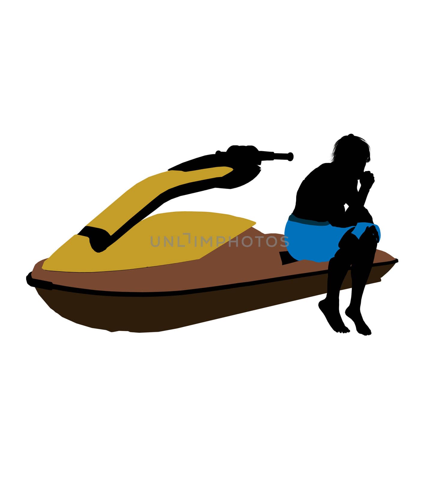 Male jetskier art illustration silhouette on a white background