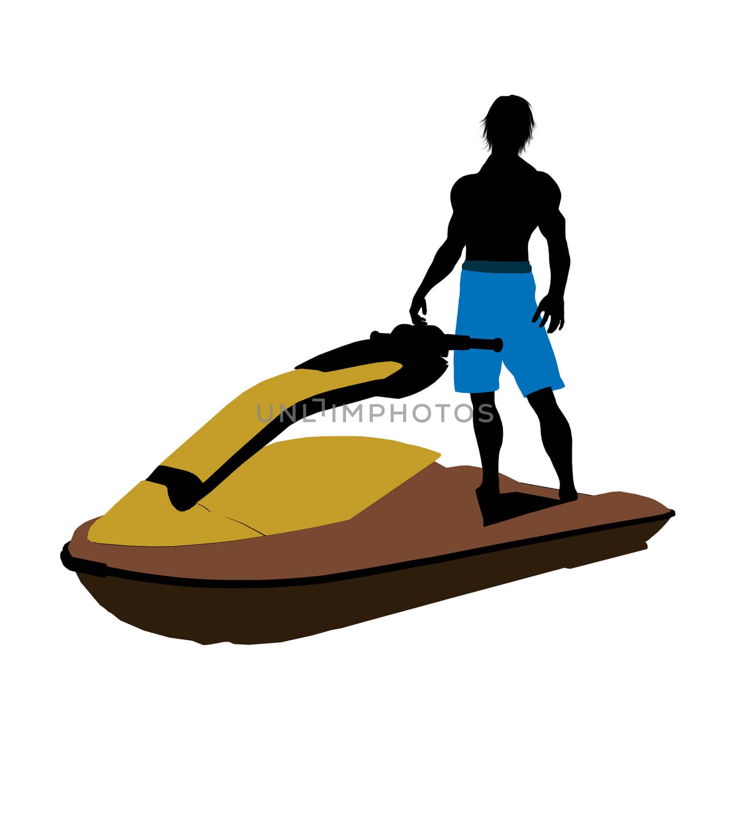 Male jetskier art illustration silhouette on a white background