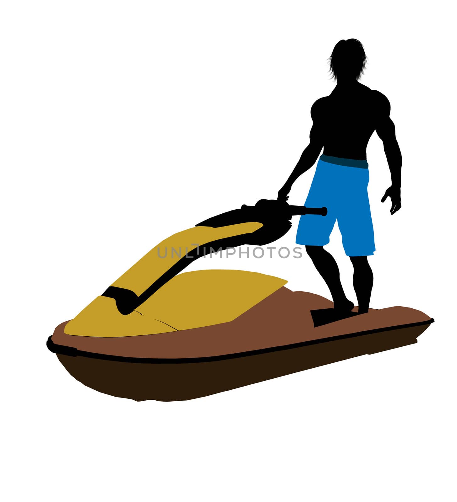 Male jetskier art illustration silhouette on a white background