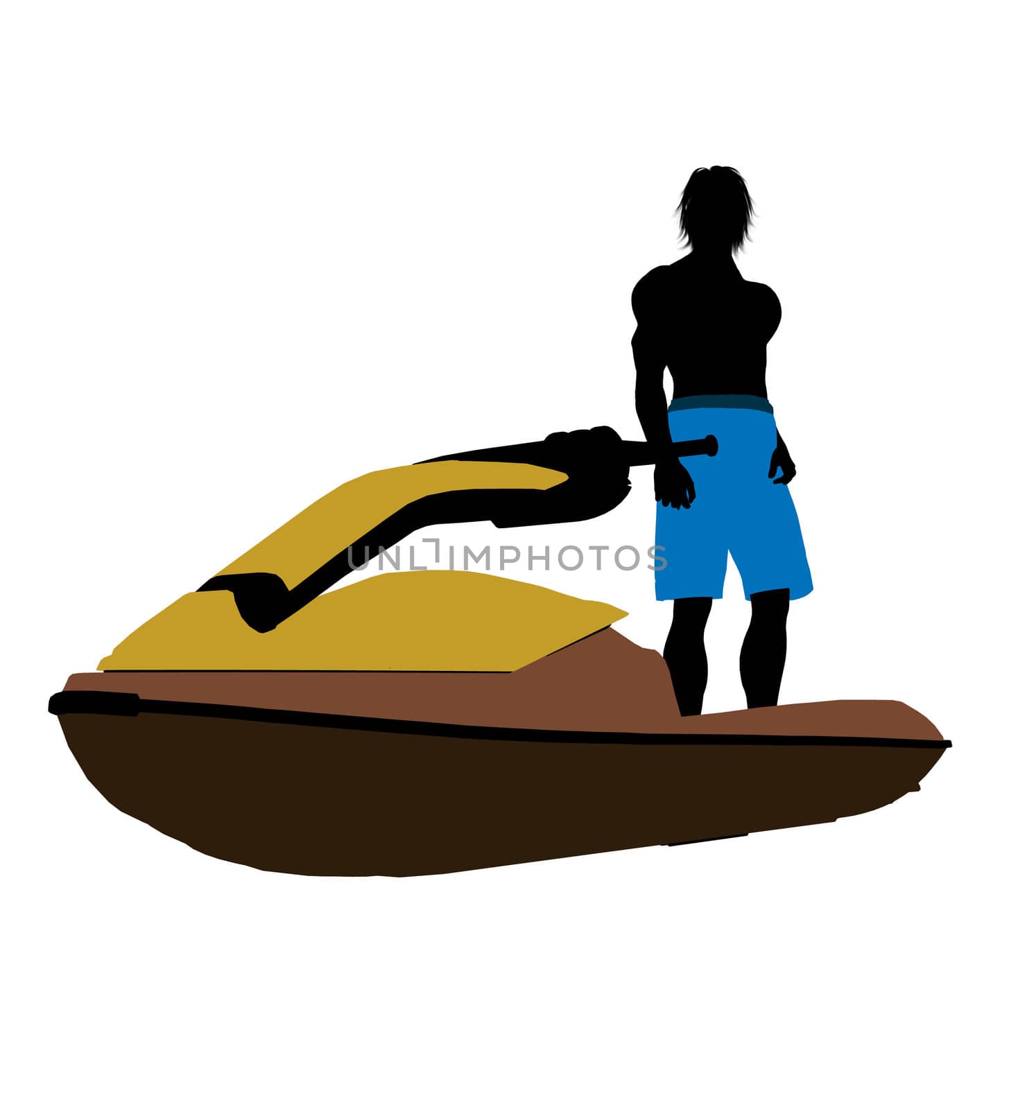 Male jetskier art illustration silhouette on a white background